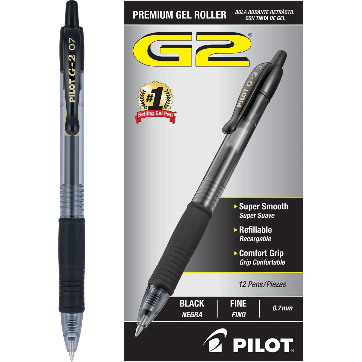 PILOT G2 Premium Rolling Ball Gel Pens, Fine Point, Black Ink, 12 Count