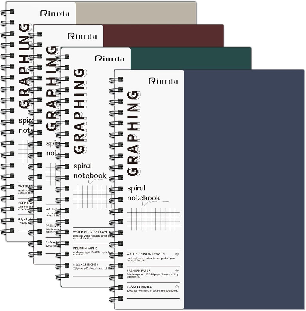 Spiral Notebooks 8.5x11,4 Pack Grid Notebook (GRAPH, Mult-color)