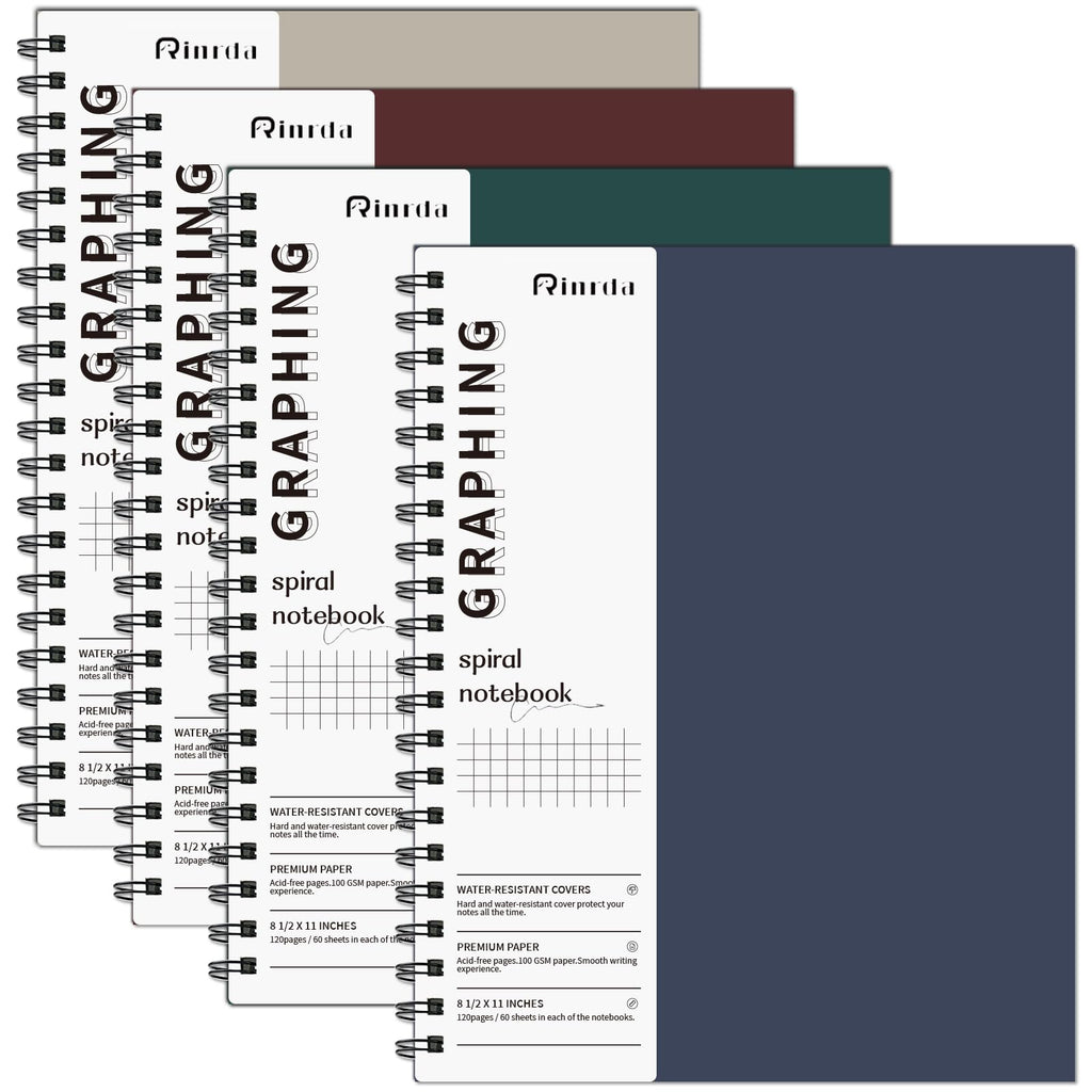 Spiral Notebooks 8.5x11,4 Pack Grid Notebook (GRAPH, Mult-color)