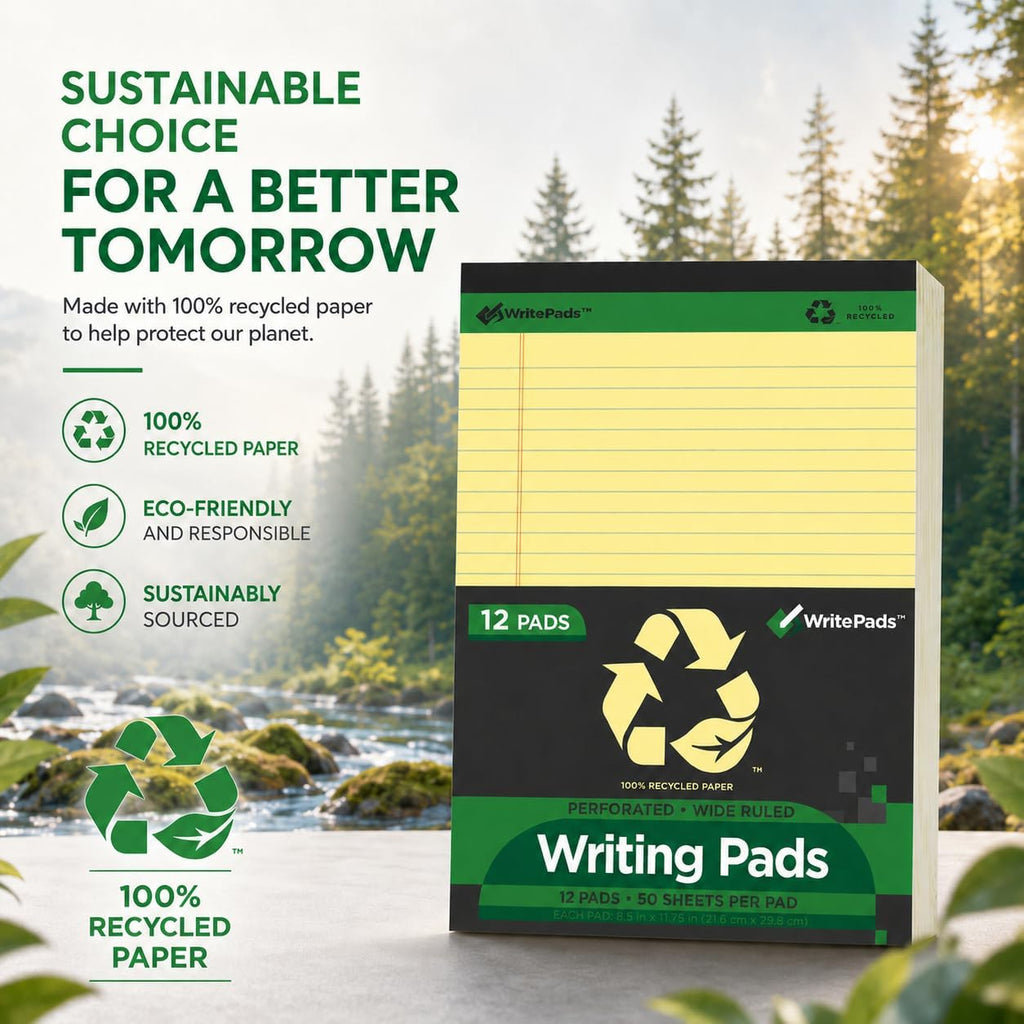 KAISA Legal Note pads 8.5 x 11，12pads 600 Sheets note pads office supplies Recycled Paper 8.5 x 11 Wide Ruled 50 sheets Premium Thick Paper Hard Back Notepads 8-1/2"x 11-3/4" Writing Tablet Canary For Office Supplies (Pack of 12)