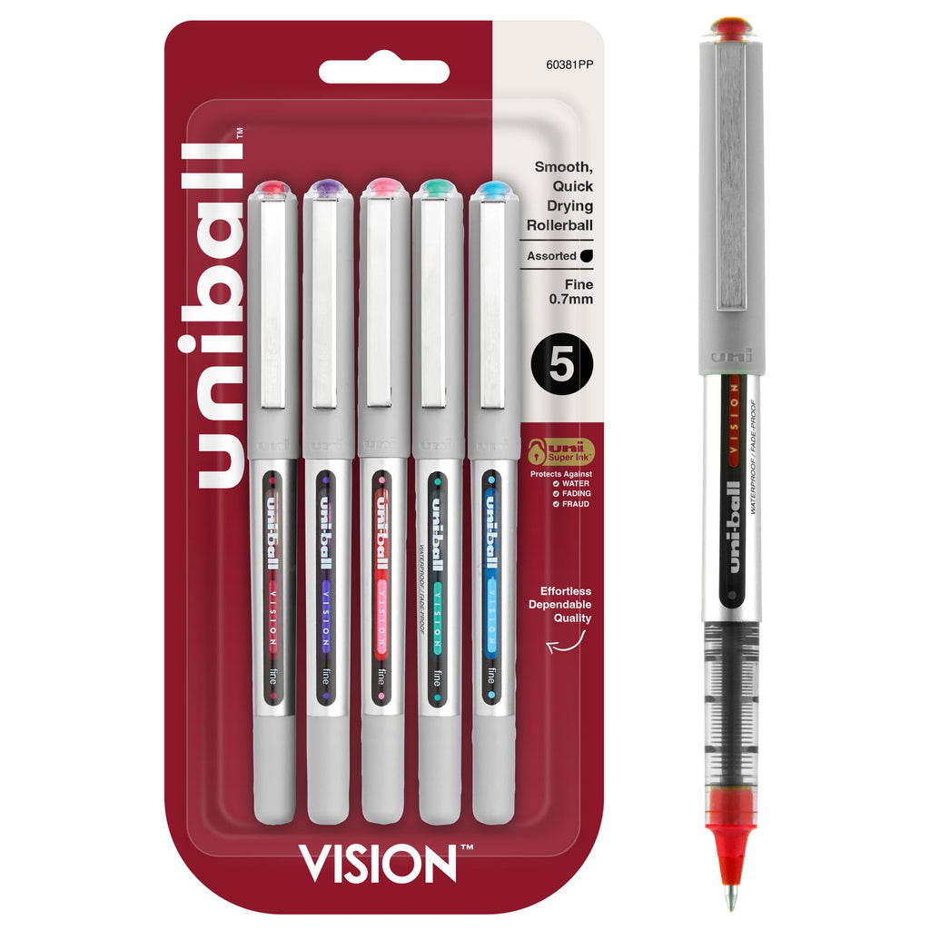 uni-ball Vision Stick Roller Ball Pens, Fine Point, Black Ink, Pack of 4