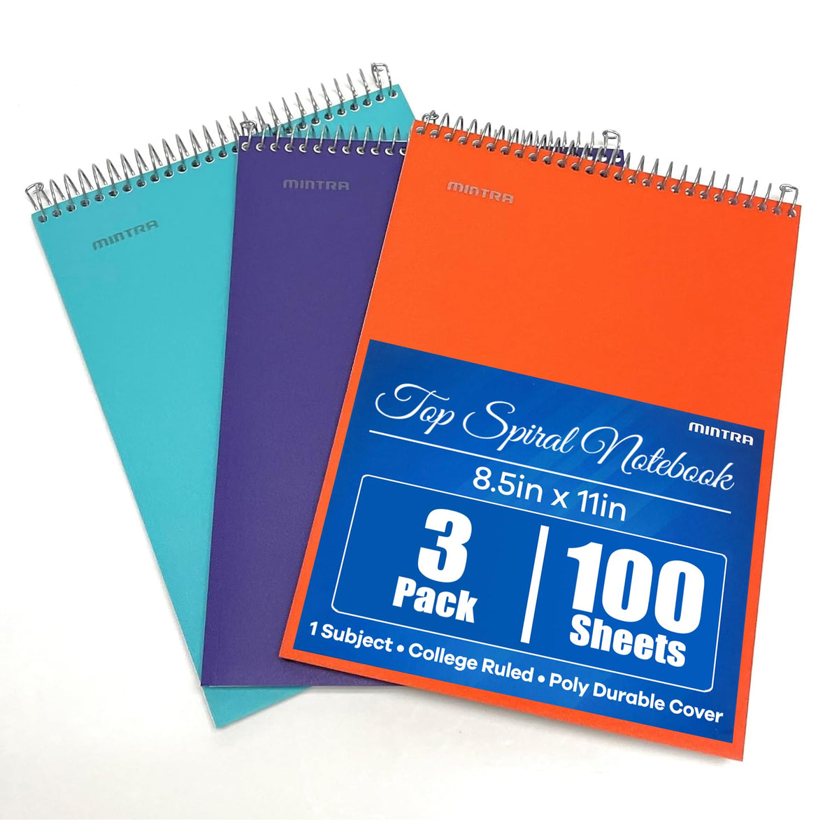 Mintra Office TOP BOUND Durable Spiral Notebooks (Lavender, Salmon, Sage Green, College Ruled 3pk)