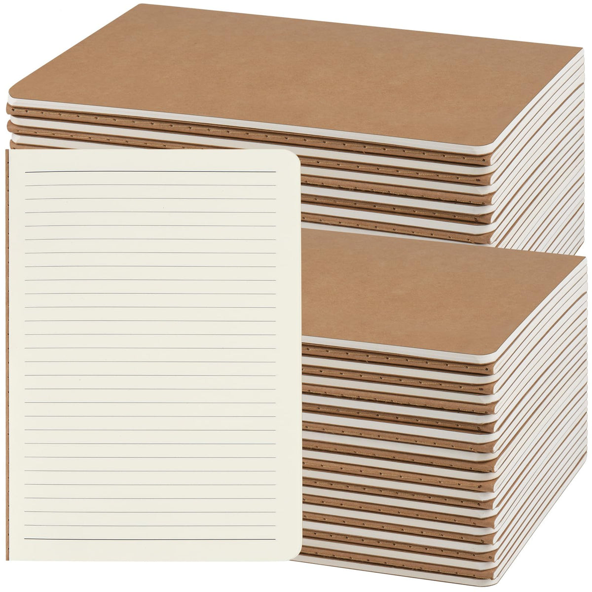 ZCZN 50 Pack A5 Kraft Notebooks Bulk, 8.15x5.5 Inches Lined Paper Journaling Notebooks, Notebooks for Work, Composition Notebooks for School, Journal Notebooks for Office, 60 Pages