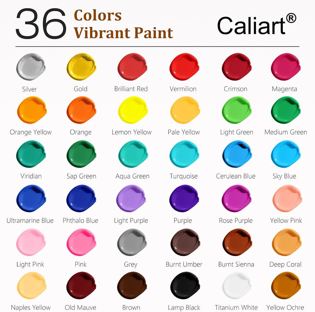 Caliart 36 Colors Acrylic Paint Set with 12 Brushes