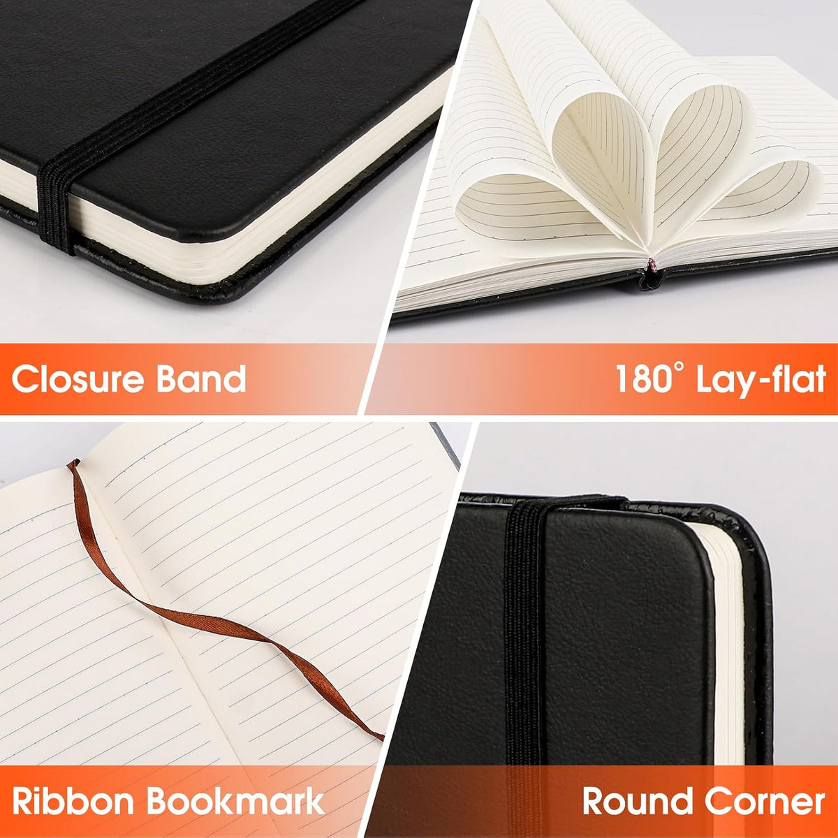 16 Pack Lined Journal Notebook for Work, 136 Pages, Medium 5.5 in x 8.3 in, A5 College Ruled, Hardcover Journaling Notebooks for Writing, Note Taking, Fit for Business Work School Home (Black)