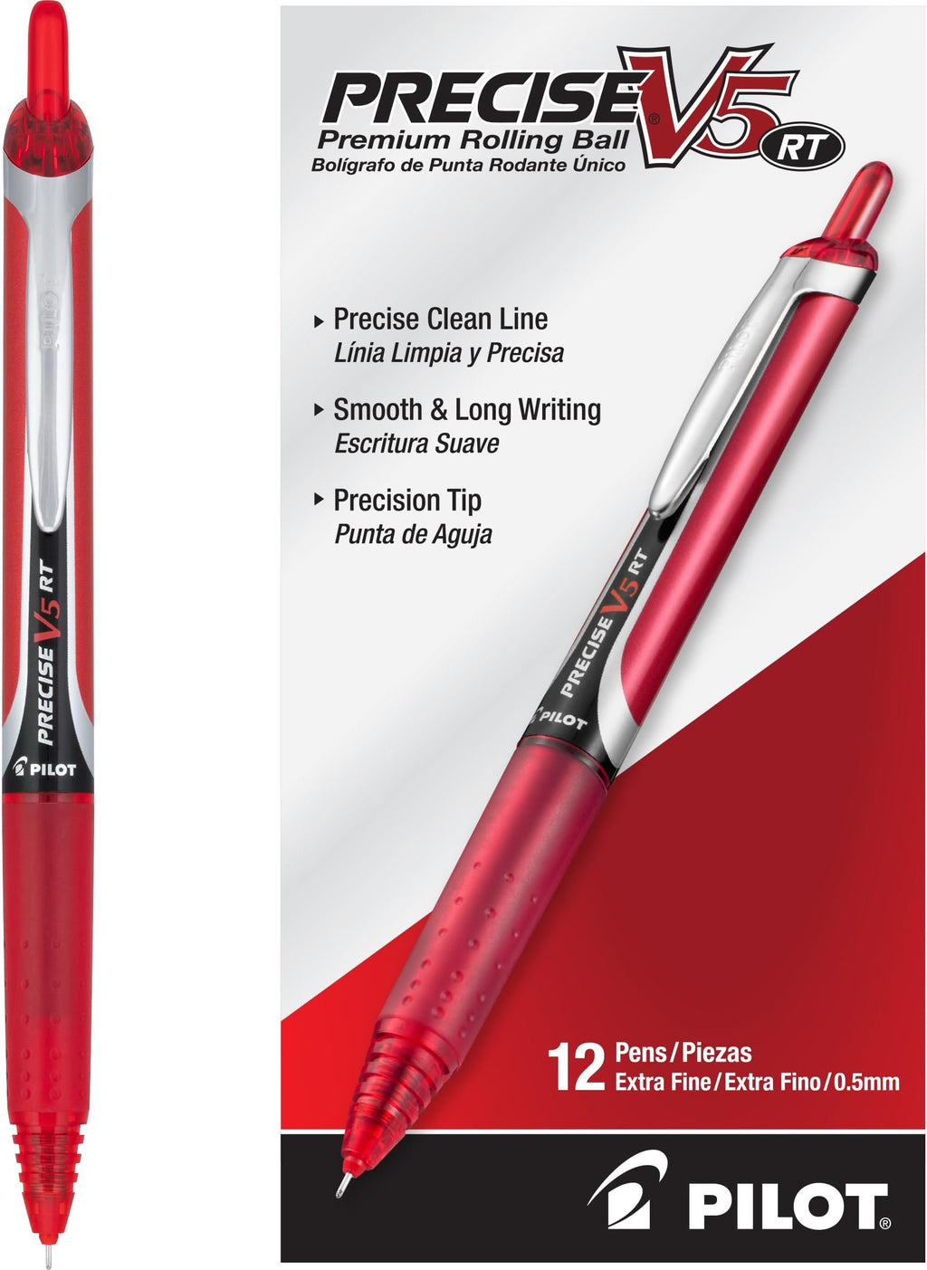 PILOT Precise V5 RT Rollerball Pens, Black, Pack of 12