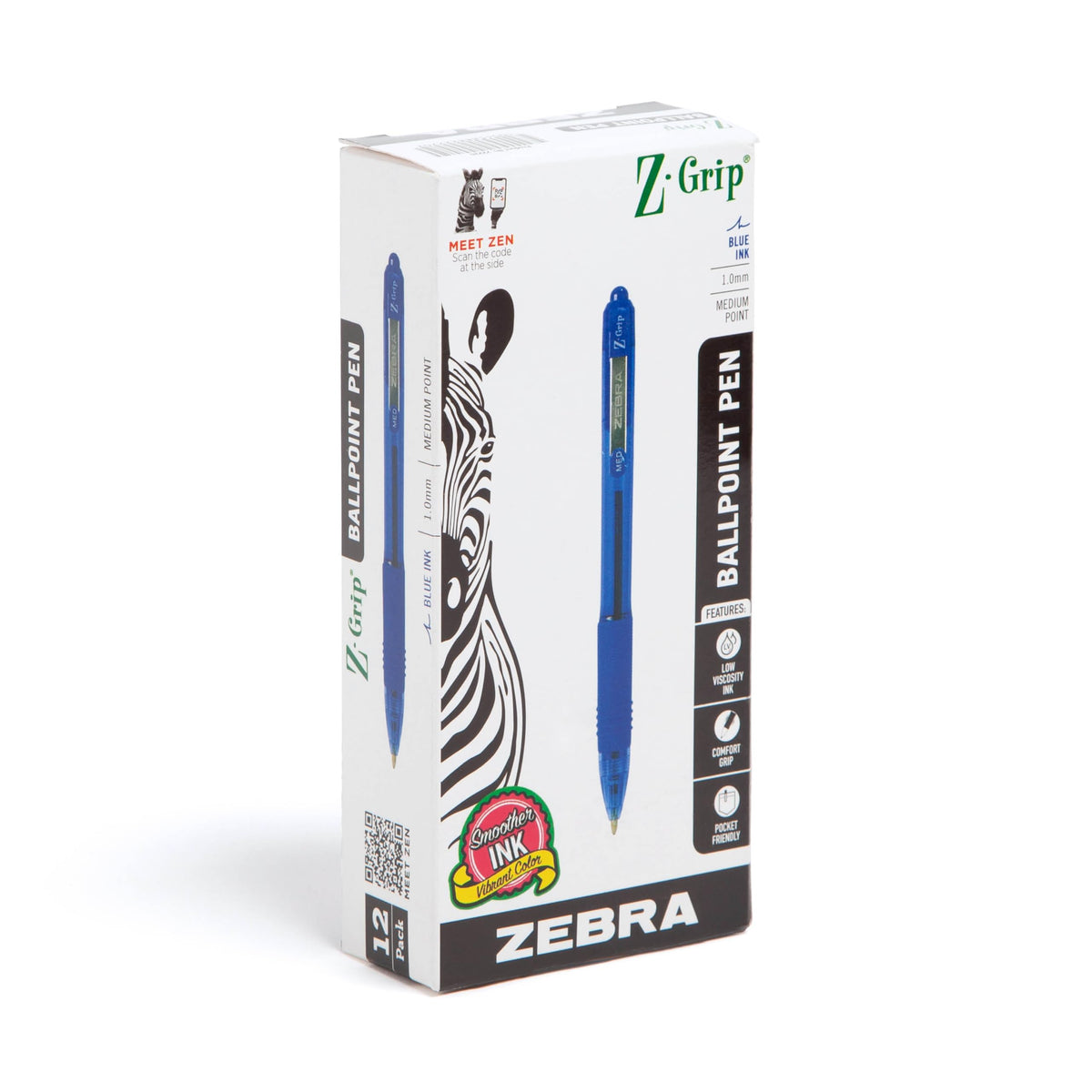 Zebra Pen Z-Grip Retractable Ballpoint Pen, Black Ink, 1.0mm, 18-Pack
