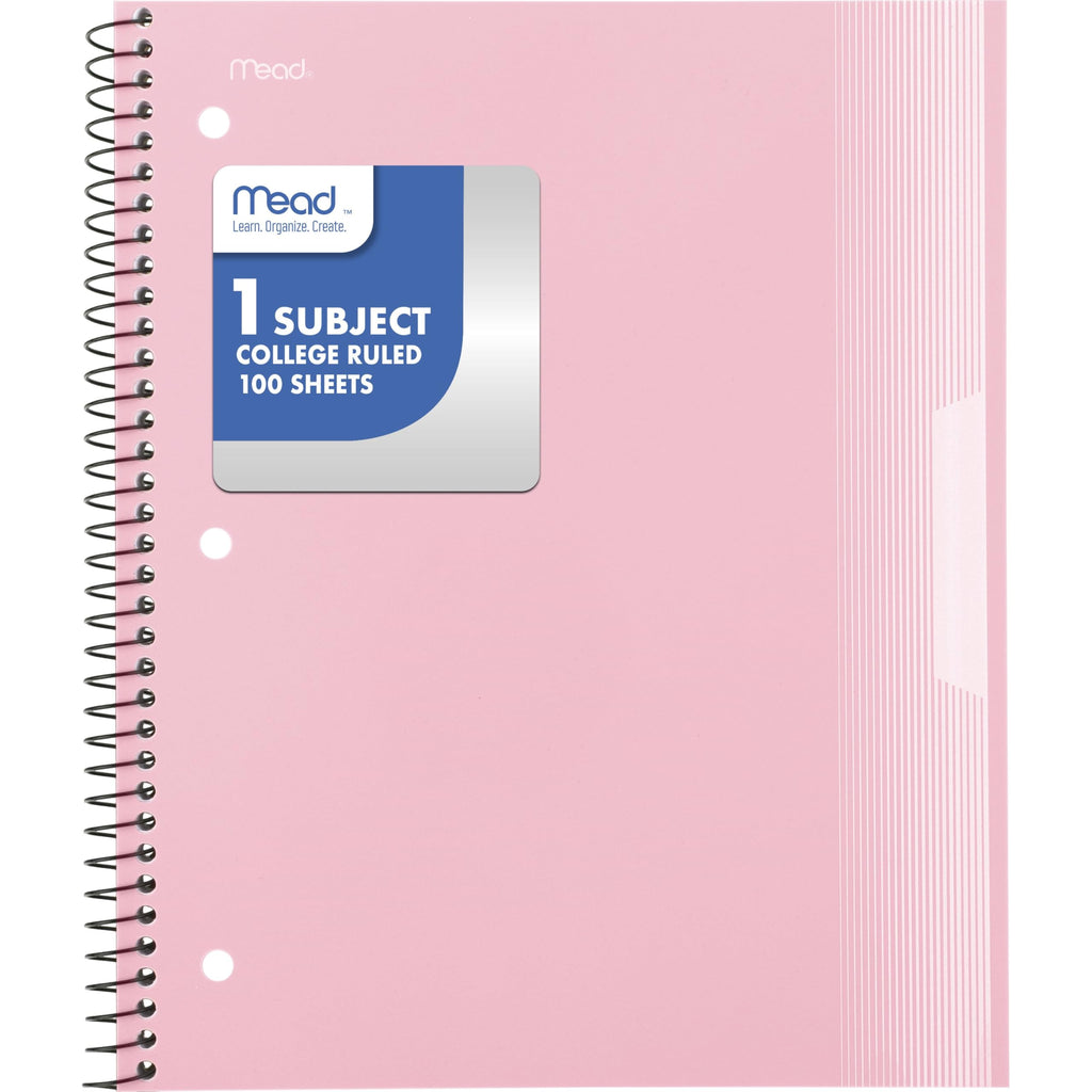 Mead Spiral Notebooks, 1 Subject, Wide Ruled Paper, 8" x 10-1/2", 100 Sheets, Assorted Colors, 5 Pack (930093)