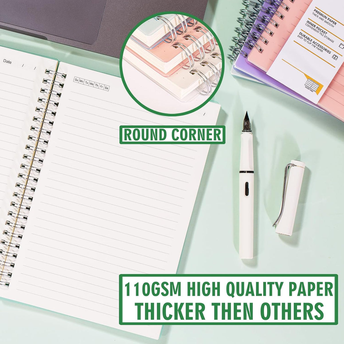 OWSC 4 Pack College Ruled Spiral Notebook, Notebooks for Work A5 Lined