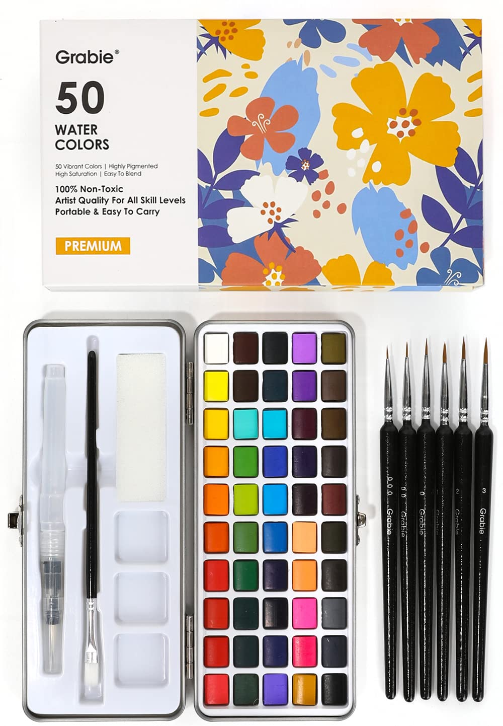 Grabie 50 Color Watercolor Paint Set with Brush Pens