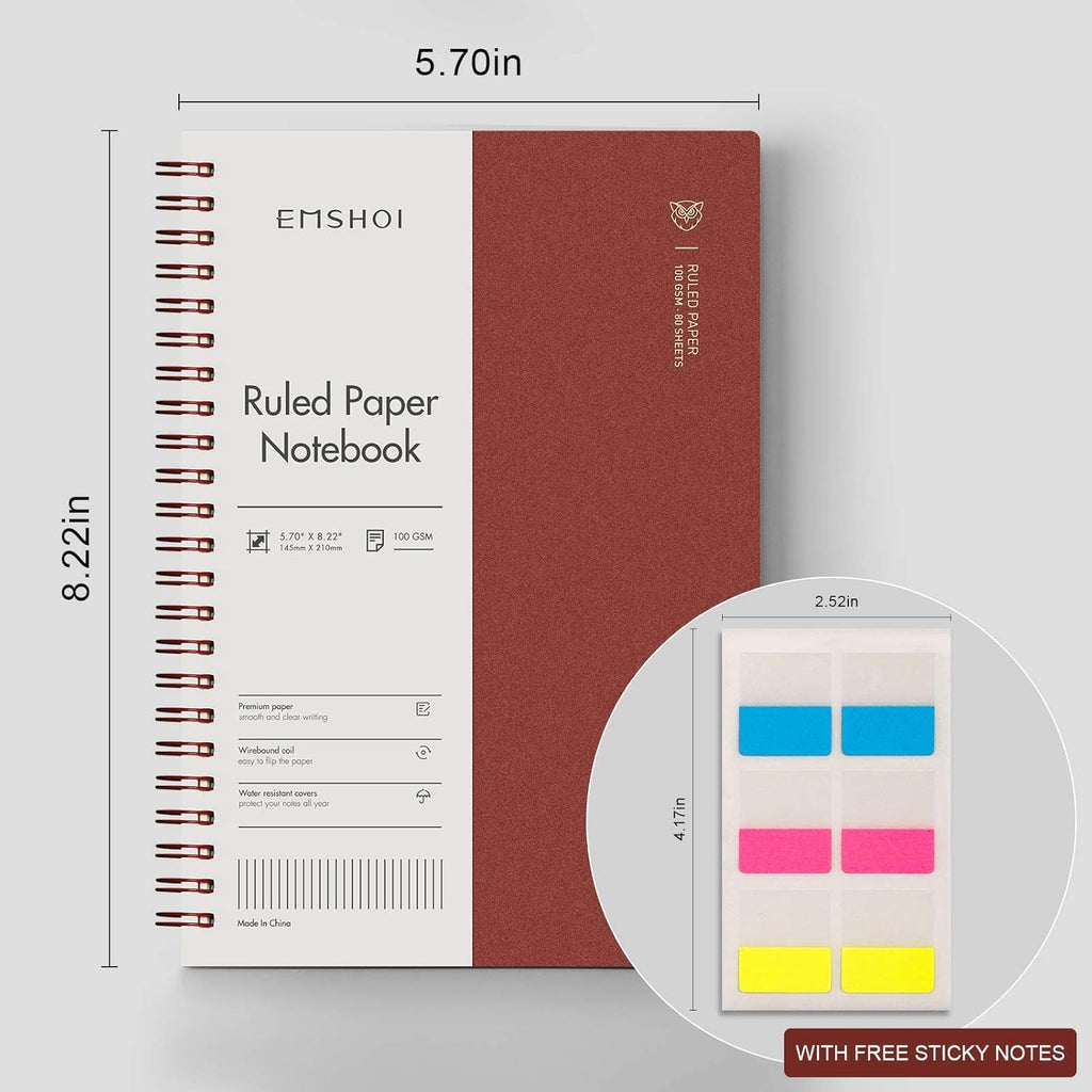 EMSHOI Lined Spiral Journal Notebook, 4 Pack, 640 Pages, A5 (5.7" x 8.2")