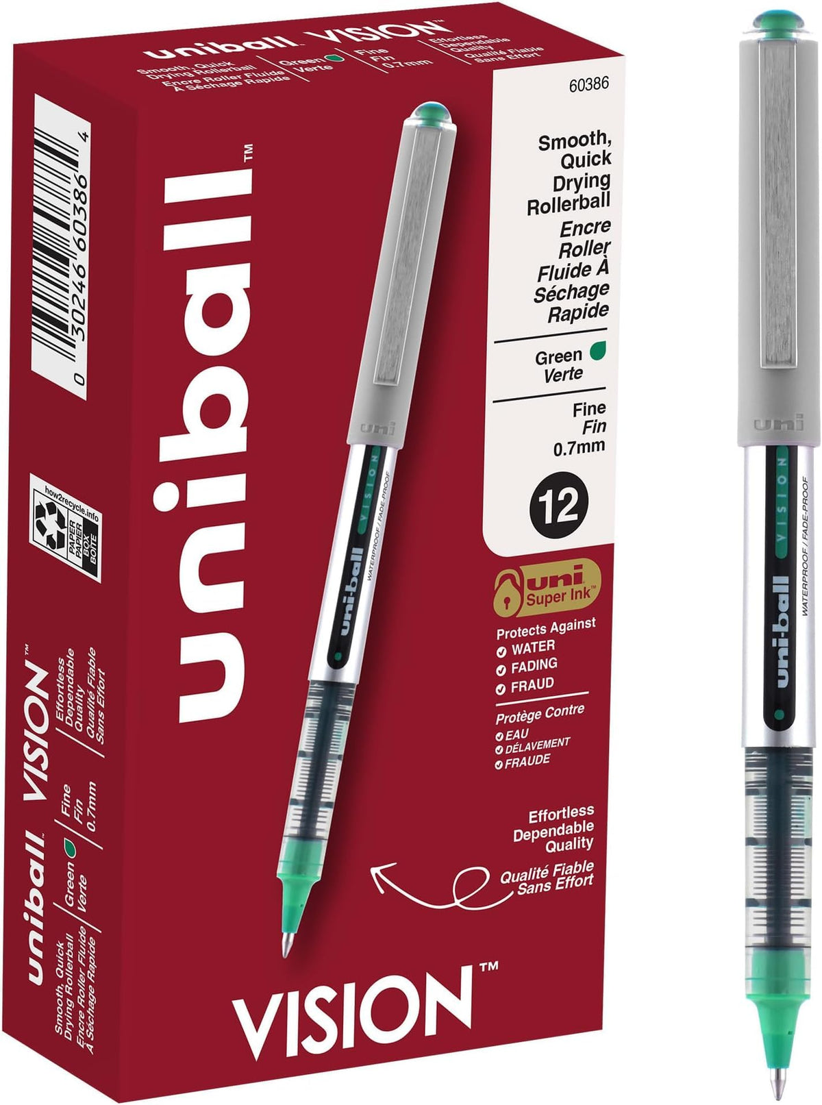uni-ball Vision Stick Roller Ball Pens, Fine Point, Black Ink, Pack of 4