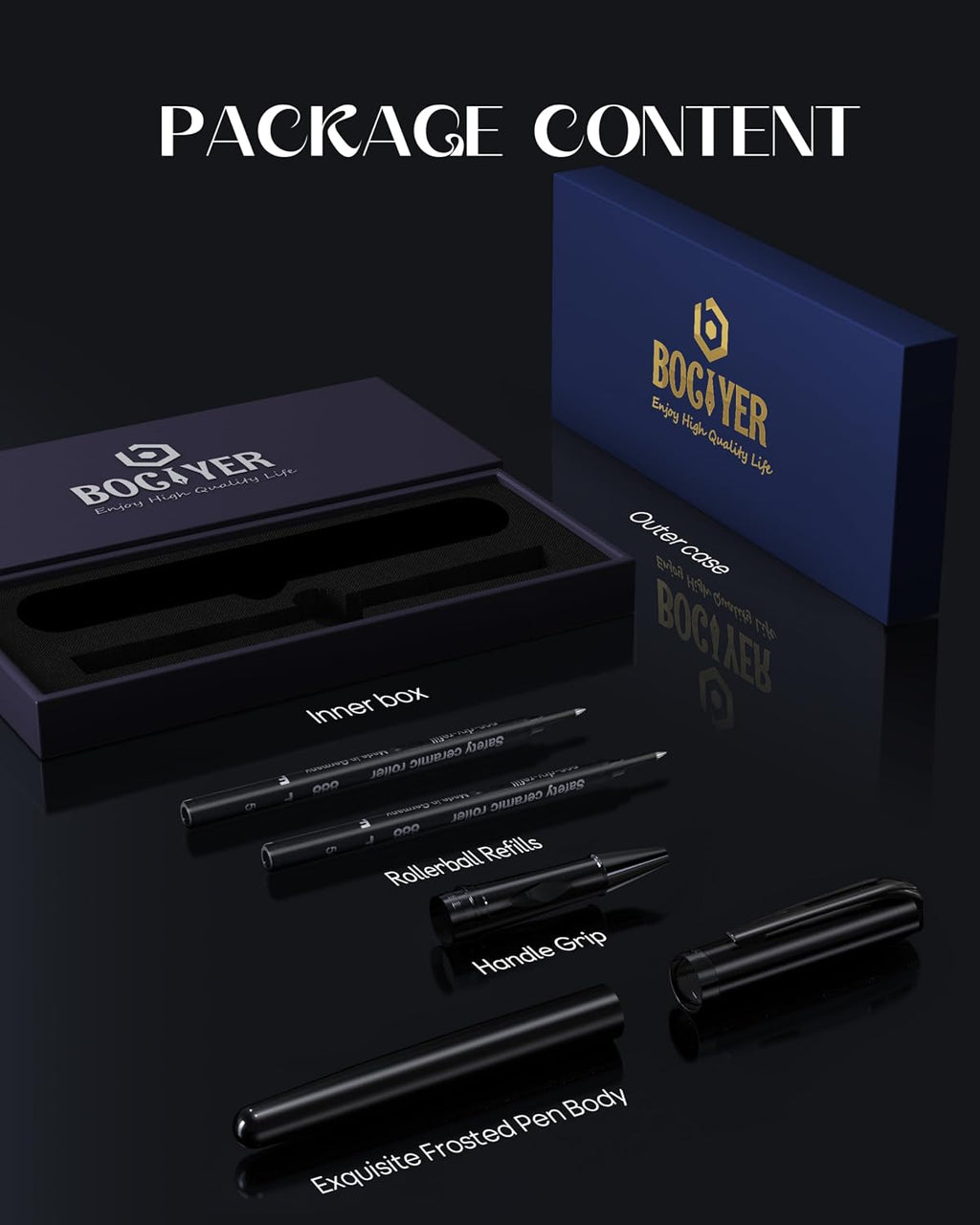 samurai Rollerball Liquid Ink Pen Set,Luxury Executive Writing Pen for the Office,Rollerball Pen Refillable,Schmidt Refill*2 And Gift Box,Best Roller Ball Pen Gift Set for Men & Women(Black)