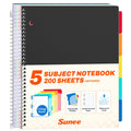 SUNEE 5 Subject Notebook College Ruled - 400 Pages, 9"x11", 5 Pocket Colored Dividers, 3-Hole Punched Paper, Pink