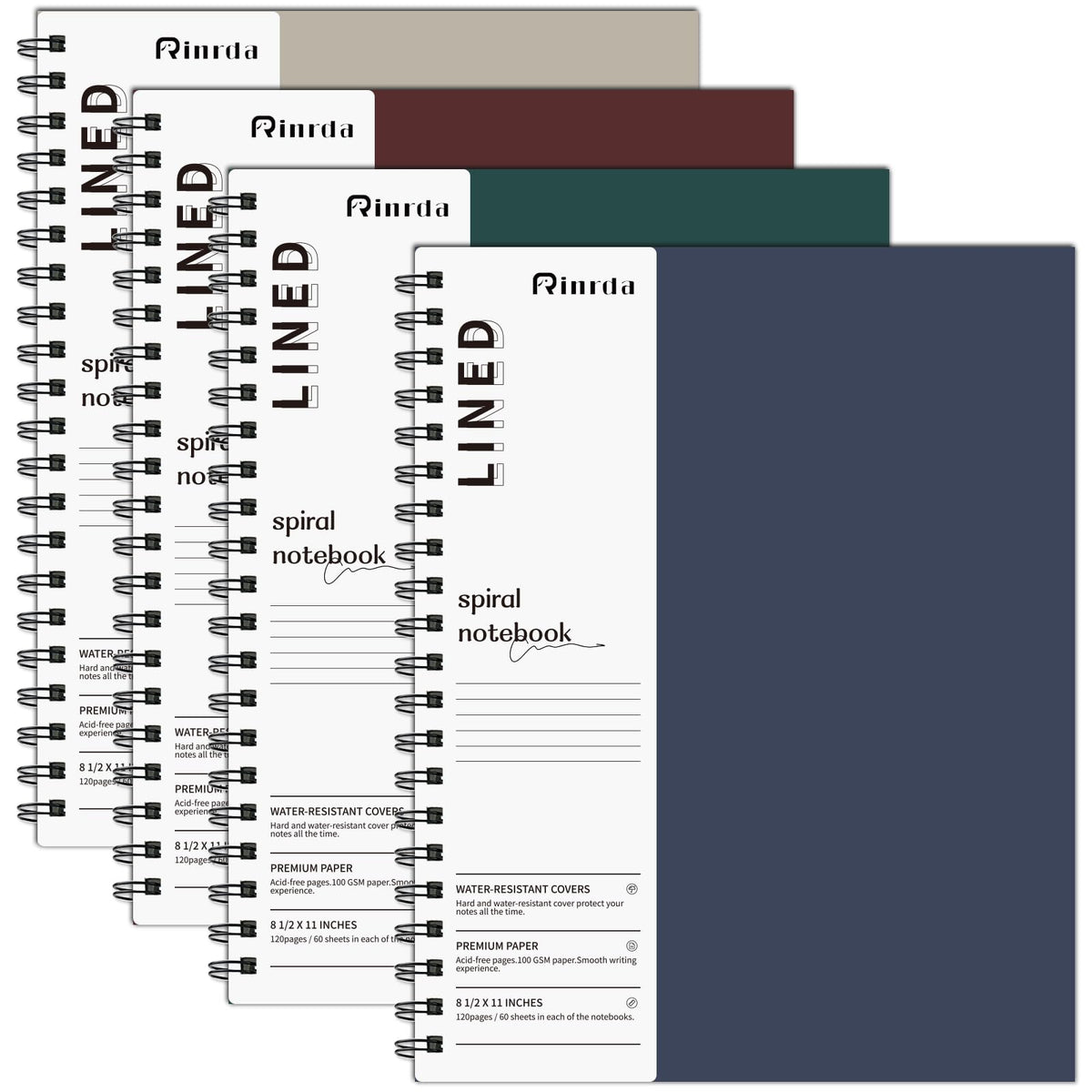 Spiral Notebooks 8.5x11,4 Pack Grid Notebook (GRAPH, Mult-color)