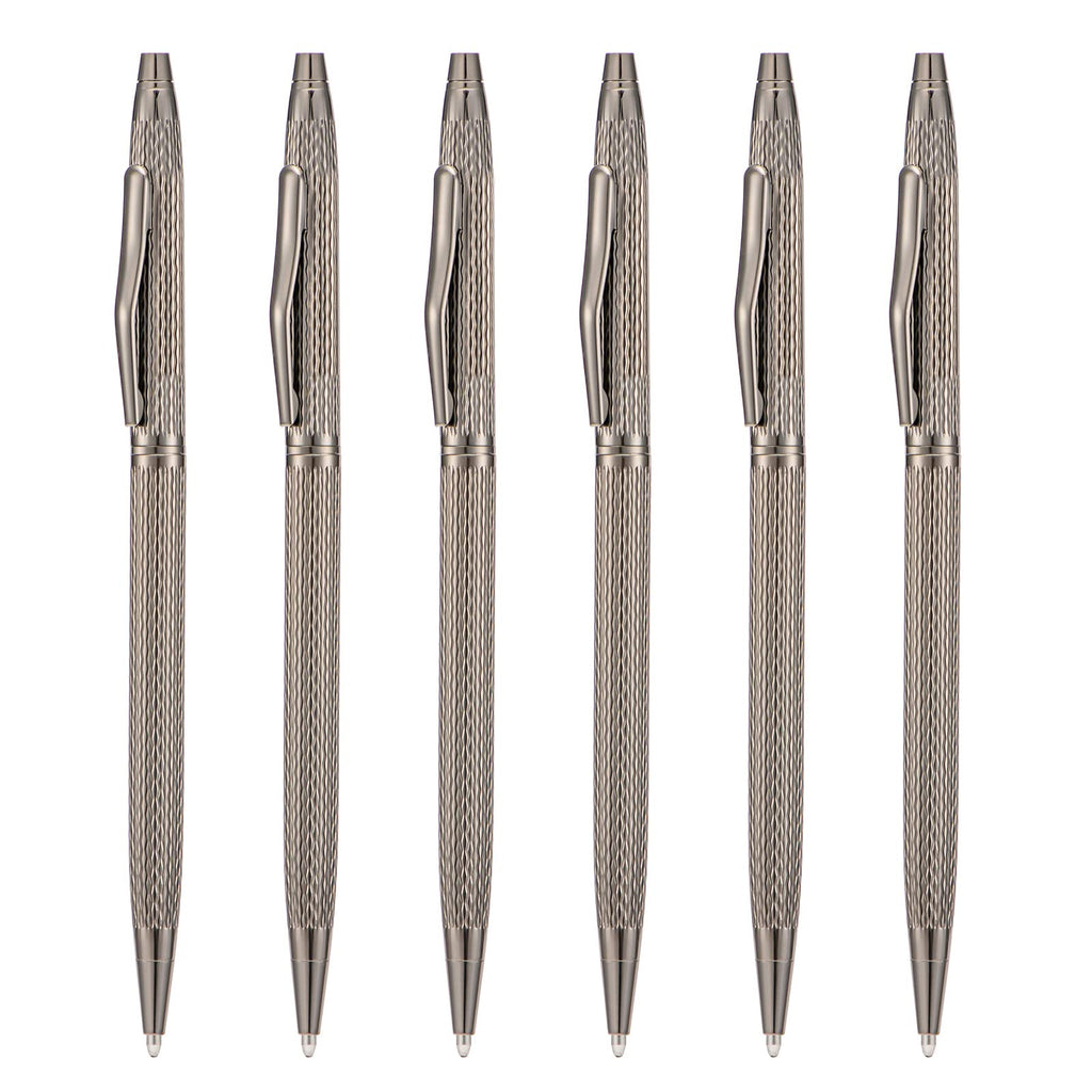 Wikult 6 Pieces Rose Gold Slim Metal Ballpoint Pen, 1mm Medium Point Black Ink Smooth Writing, for Business Office Teacher Student Wedding Guest