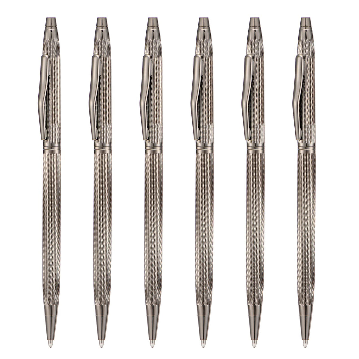 Wikult 6 Pieces Rose Gold Slim Metal Ballpoint Pen, 1mm Medium Point Black Ink Smooth Writing, for Business Office Teacher Student Wedding Guest