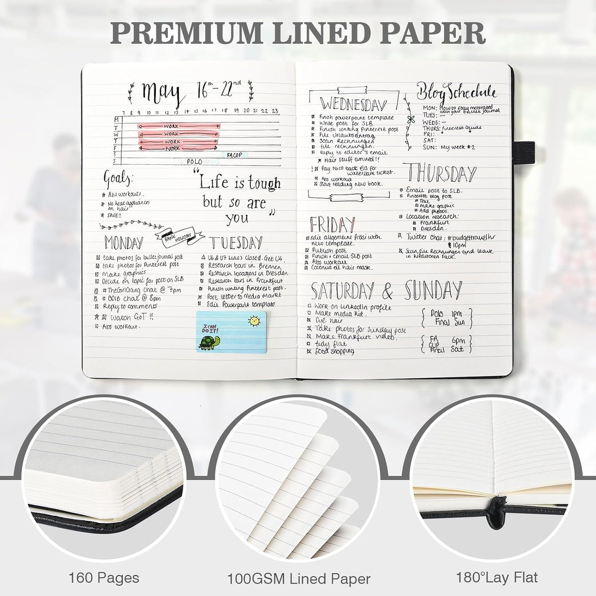 OMEYA A5 Hardcover Notebooks for Work: 6 Pack, 100gsm Paper, 160 Pages Each