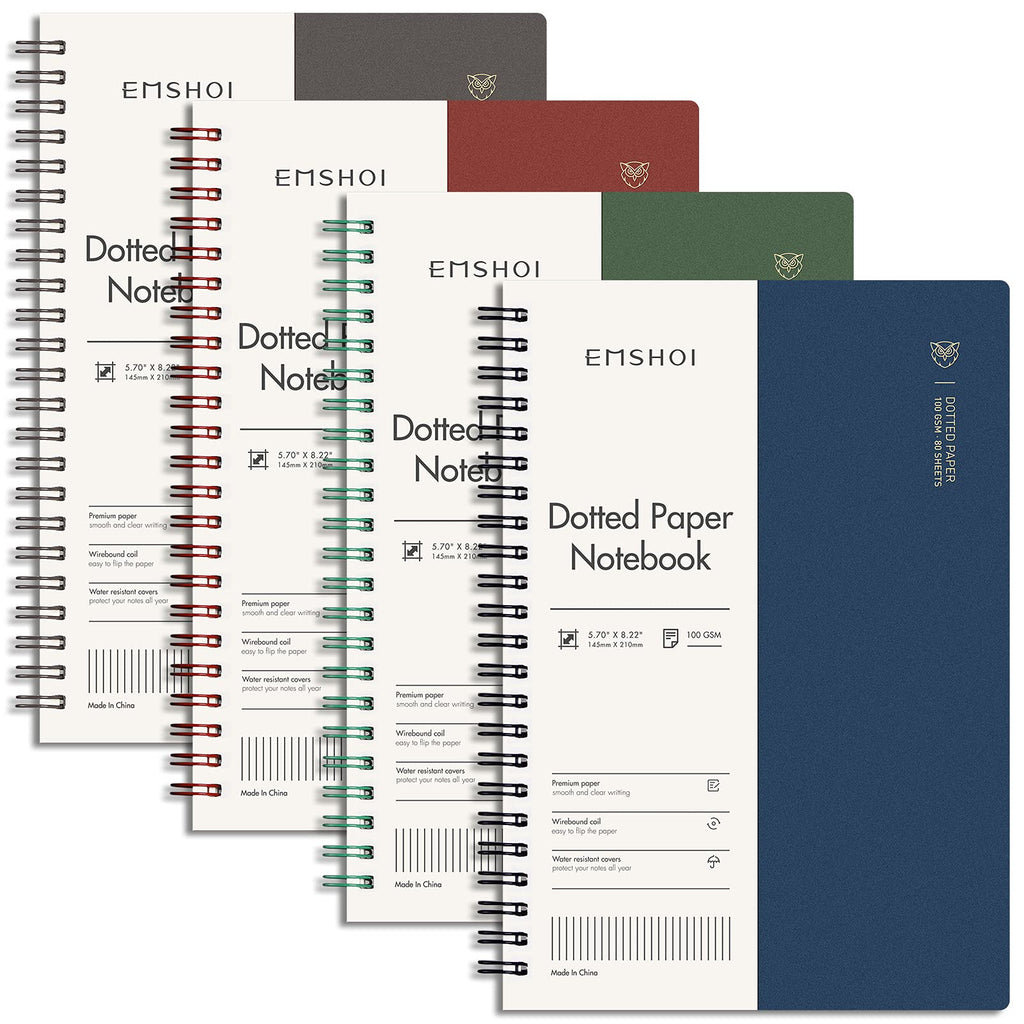 EMSHOI Lined Spiral Journal Notebook, 4 Pack, 640 Pages, A5 (5.7" x 8.2")