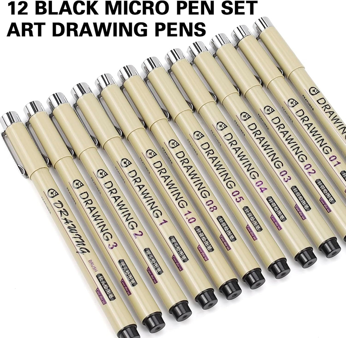 Muchcute Micro Fineliner Drawing Art Pens,12 Black Art Supplies Adult Craft