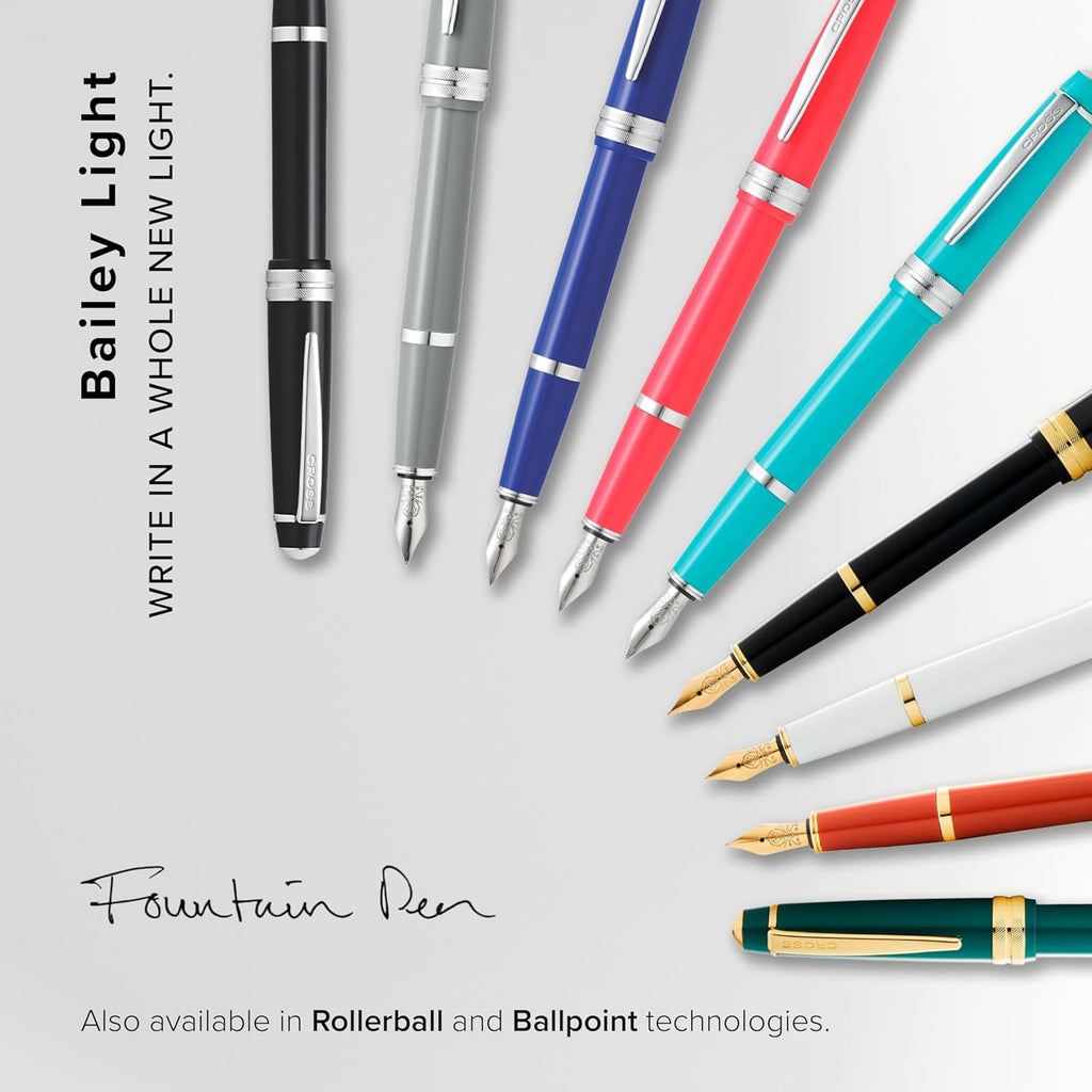 Cross Bailey Light Polished White Resin Fountain Pen, Fine Nib