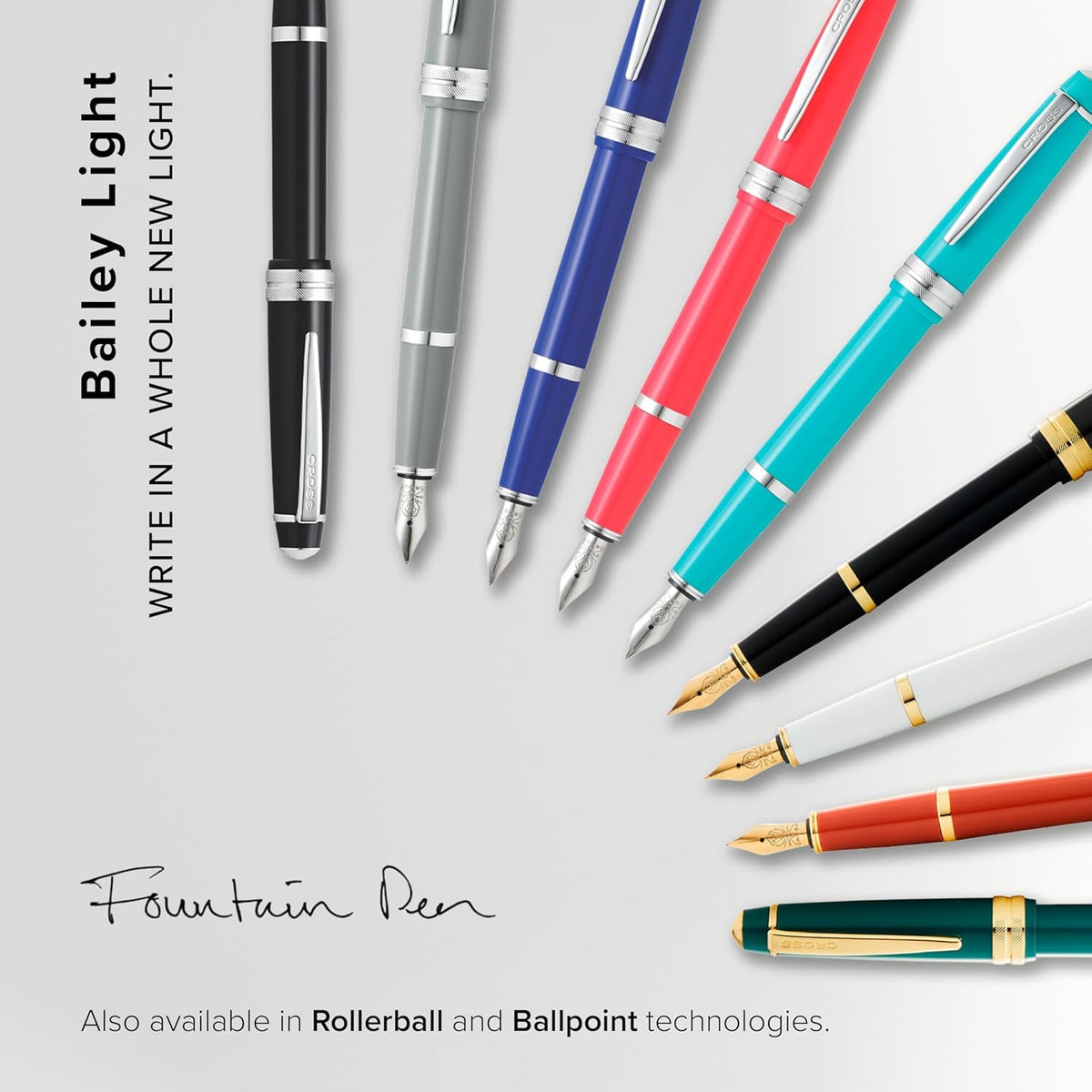 Cross Bailey Light Polished White Resin Fountain Pen, Fine Nib
