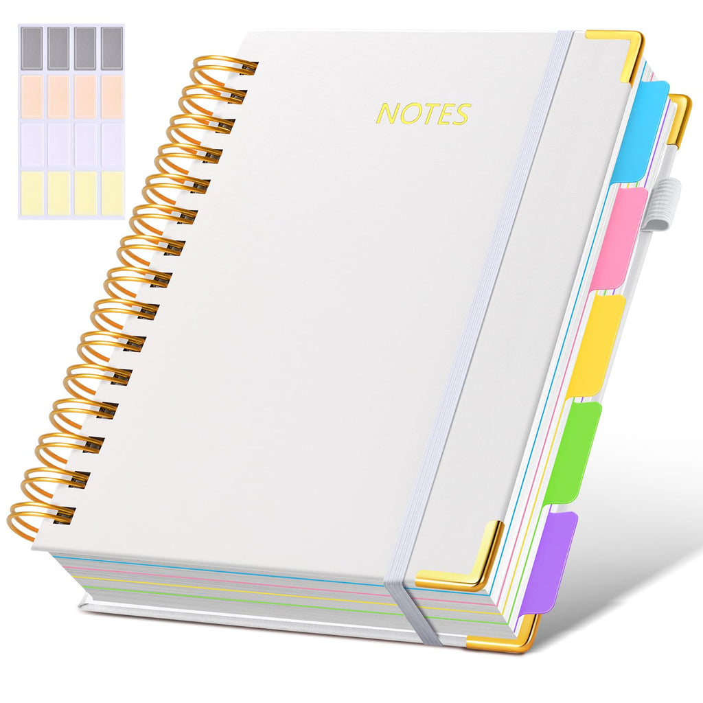 Hardcover Spiral Notebook journal with Removable Dividers Tabs, 300 Pages Leather 5 Subject Notebook College Ruled, 8"x10" Large B5 Notebooks for Work School Note taking, Lined Journal for Women,Black