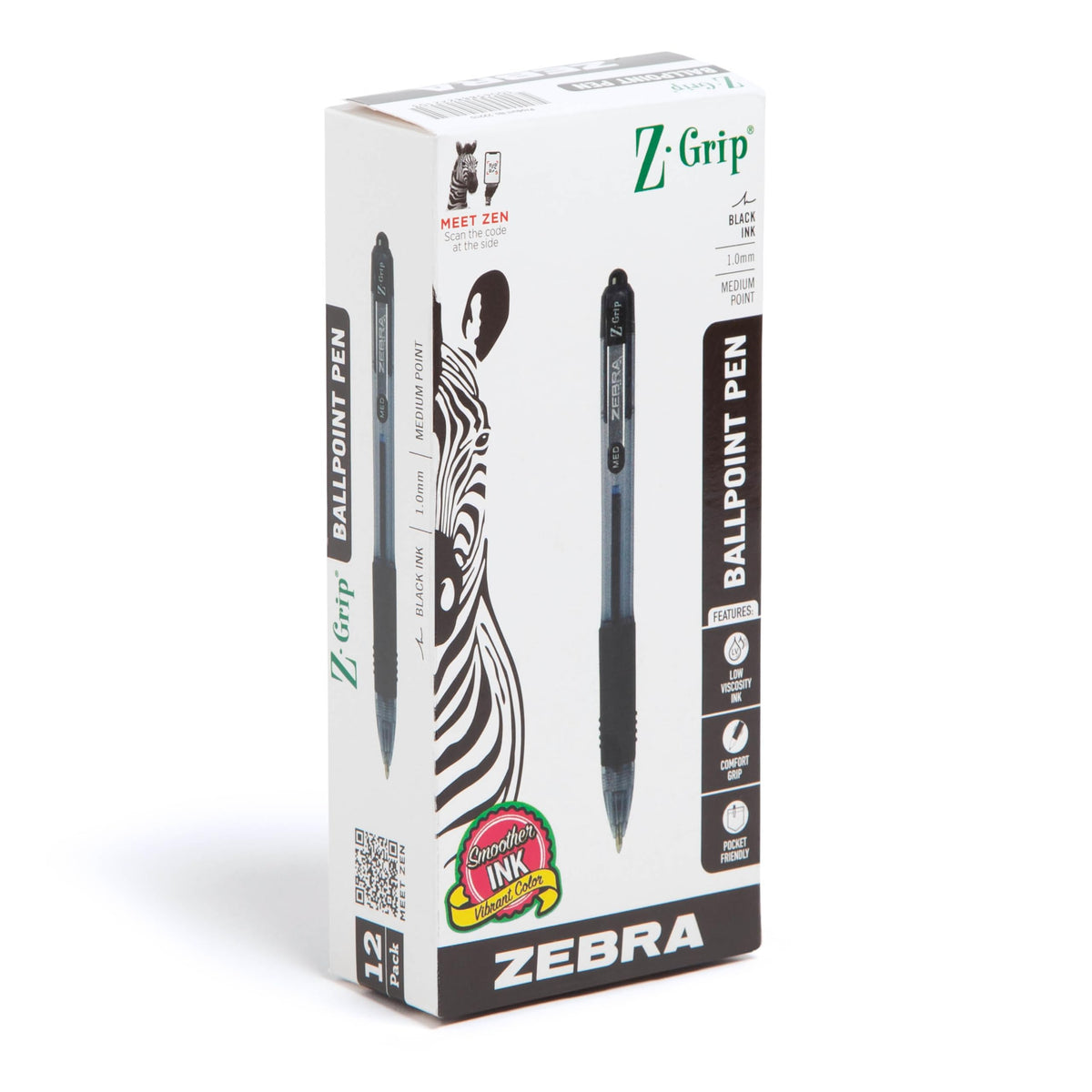 Zebra Pen Z-Grip Retractable Ballpoint Pen, Black Ink, 1.0mm, 18-Pack