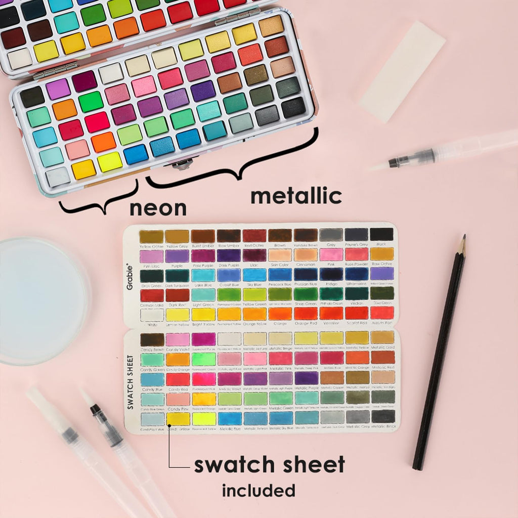 Grabie Watercolor Paint Set of 100 Color with Brush Pens