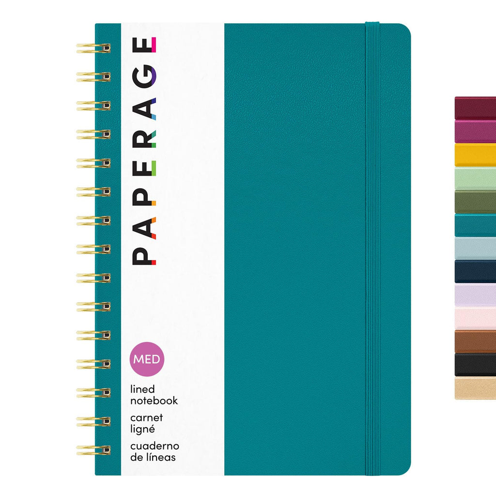 PAPERAGE Lined Spiral Journal Notebook, (Navy, Olive Green, Kraft), 3 Pack, 160 Pages, Medium 5.5 inches x 8 inches - 100 GSM Thick Paper, Hardcover, Double-Wire Spiral Journal & Notebook