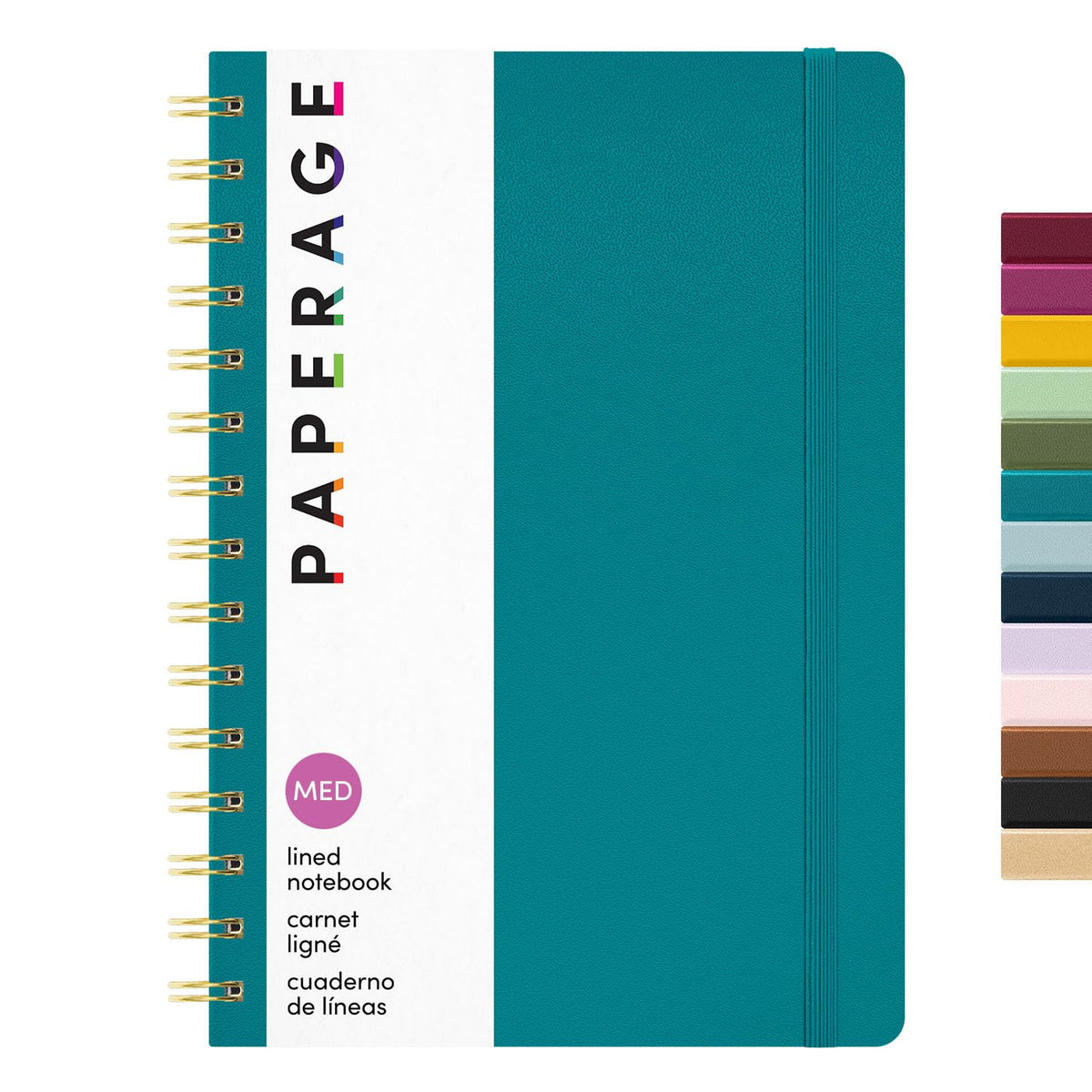 PAPERAGE Lined Spiral Journal Notebook, (Navy, Olive Green, Kraft), 3 Pack, 160 Pages, Medium 5.5 inches x 8 inches - 100 GSM Thick Paper, Hardcover, Double-Wire Spiral Journal & Notebook