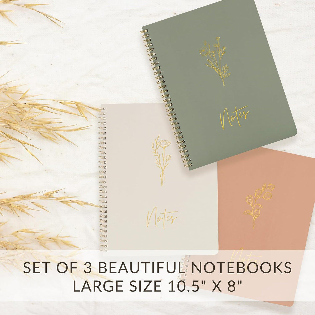 Aesthetic Spiral Notebook Set of 3 For Women 10.5 x 8 - College Ruled
