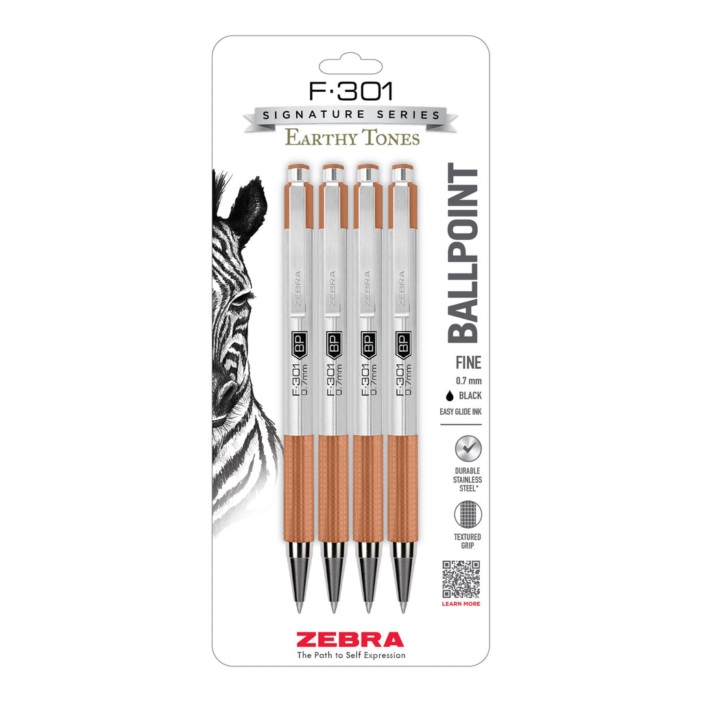 Zebra Pen STEEL F-301 Retractable Ballpoint Pen, Black Ink, 0.7mm, 12-Pack