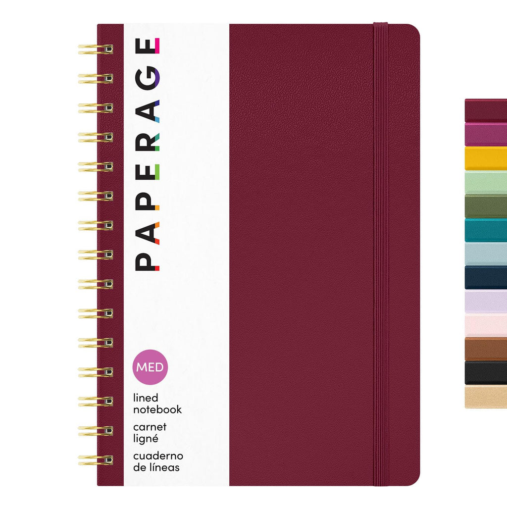 PAPERAGE Lined Spiral Journal Notebook, (Navy, Olive Green, Kraft), 3 Pack, 160 Pages, Medium 5.5 inches x 8 inches - 100 GSM Thick Paper, Hardcover, Double-Wire Spiral Journal & Notebook