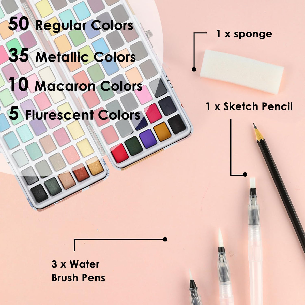 Grabie Watercolor Paint Set of 100 Color with Brush Pens