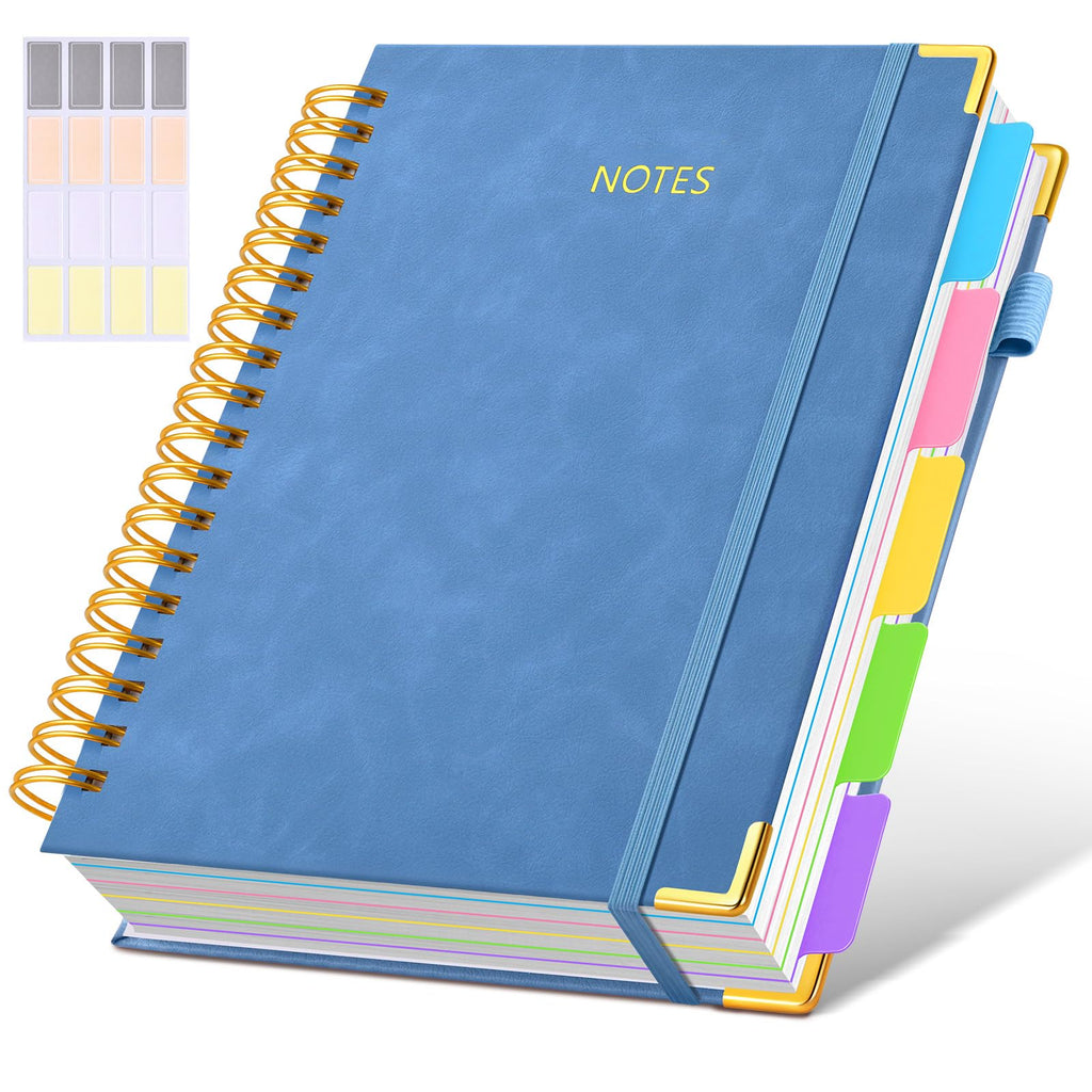 Hardcover Spiral Notebook journal with Removable Dividers Tabs, 300 Pages Leather 5 Subject Notebook College Ruled, 8"x10" Large B5 Notebooks for Work School Note taking, Lined Journal for Women,Black