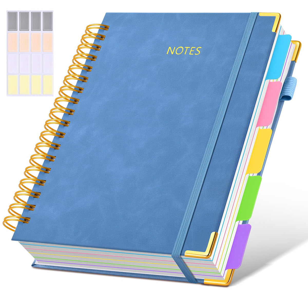 Hardcover Spiral Notebook journal with Removable Dividers Tabs, 300 Pages Leather 5 Subject Notebook College Ruled, 8"x10" Large B5 Notebooks for Work School Note taking, Lined Journal for Women,Black