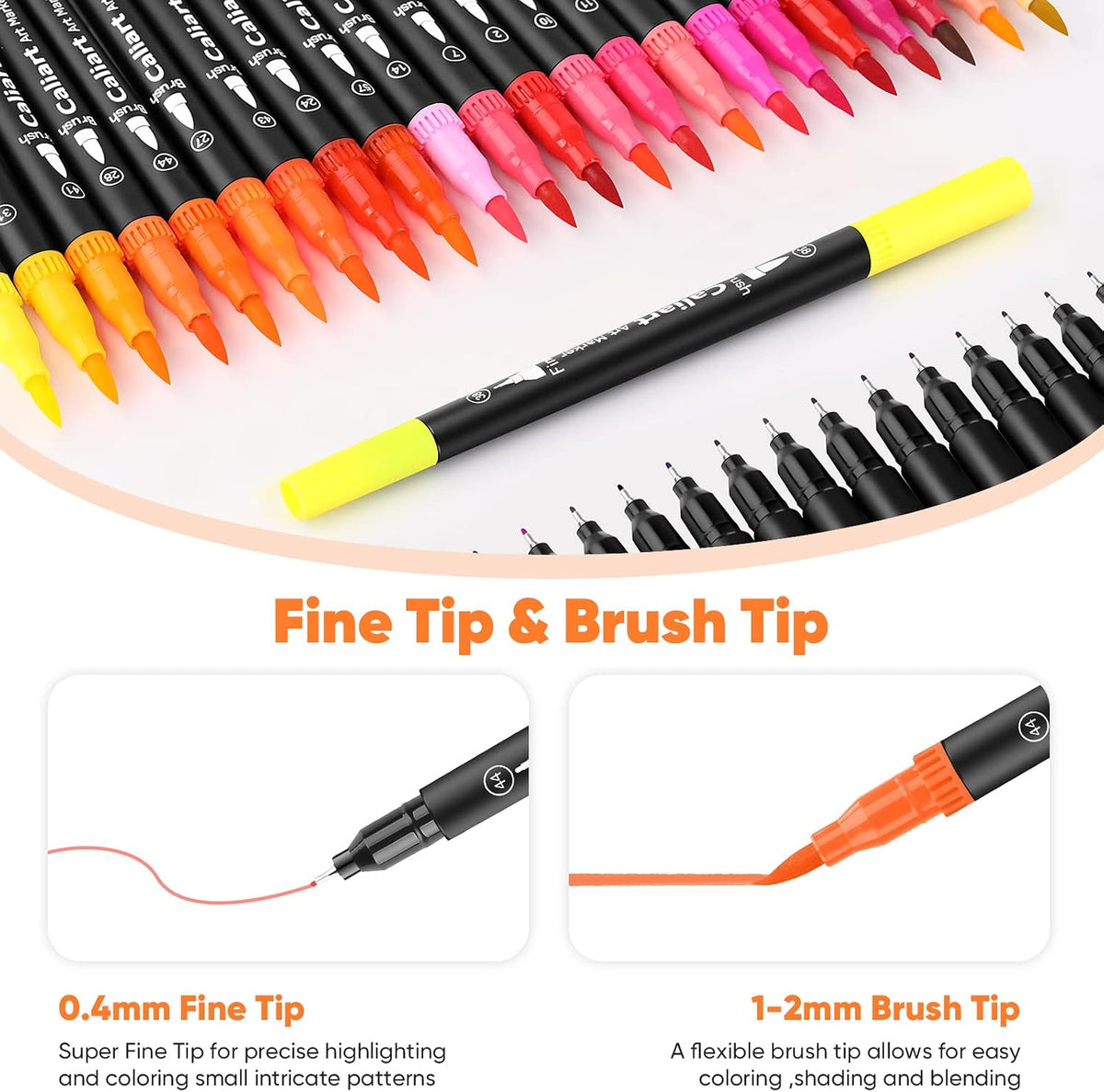 Caliart 72 Colors Double Tip Brush Pen Art Markers for Adult Coloring Books