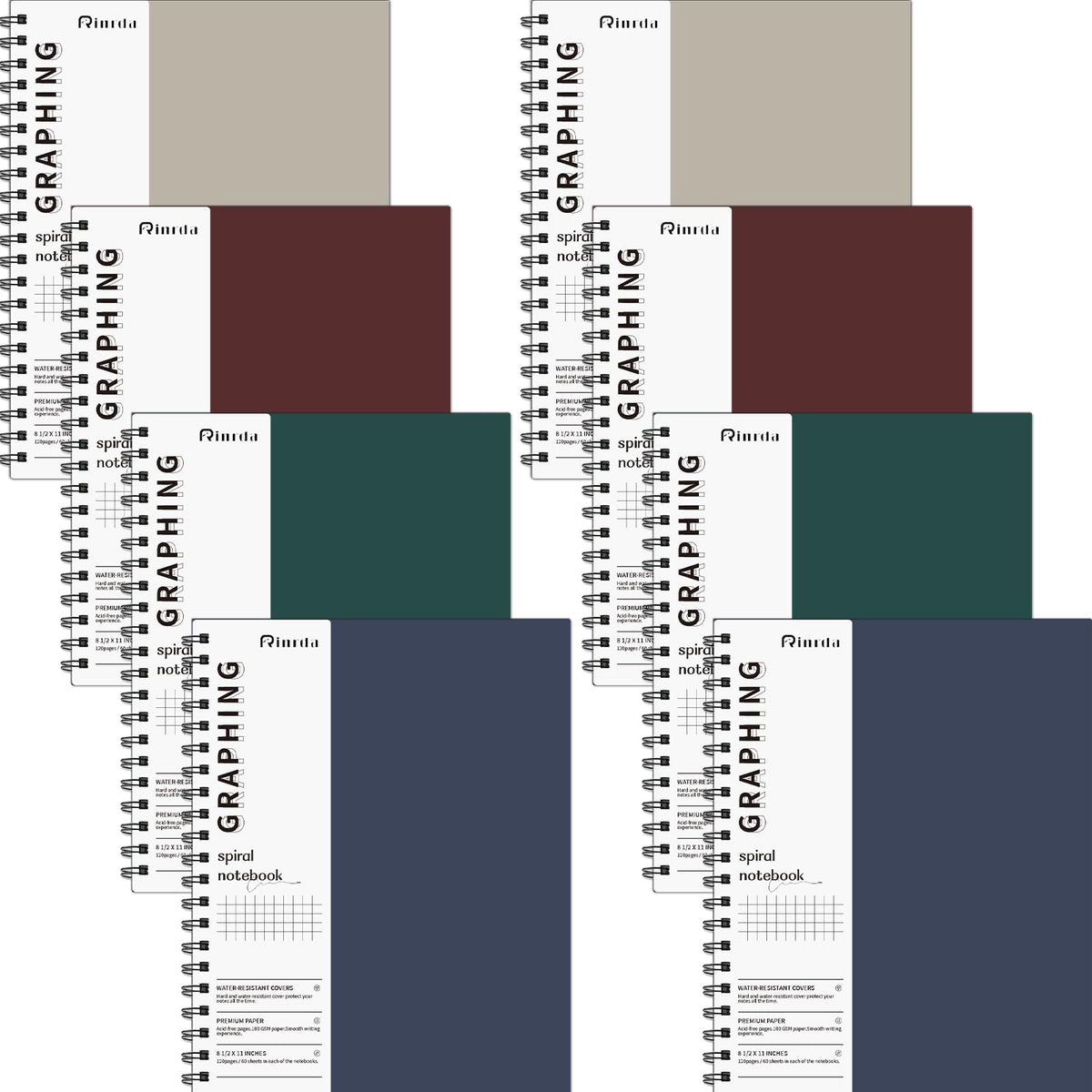 Spiral Notebooks 8.5x11,4 Pack College Ruled (LINED, Mult-color)