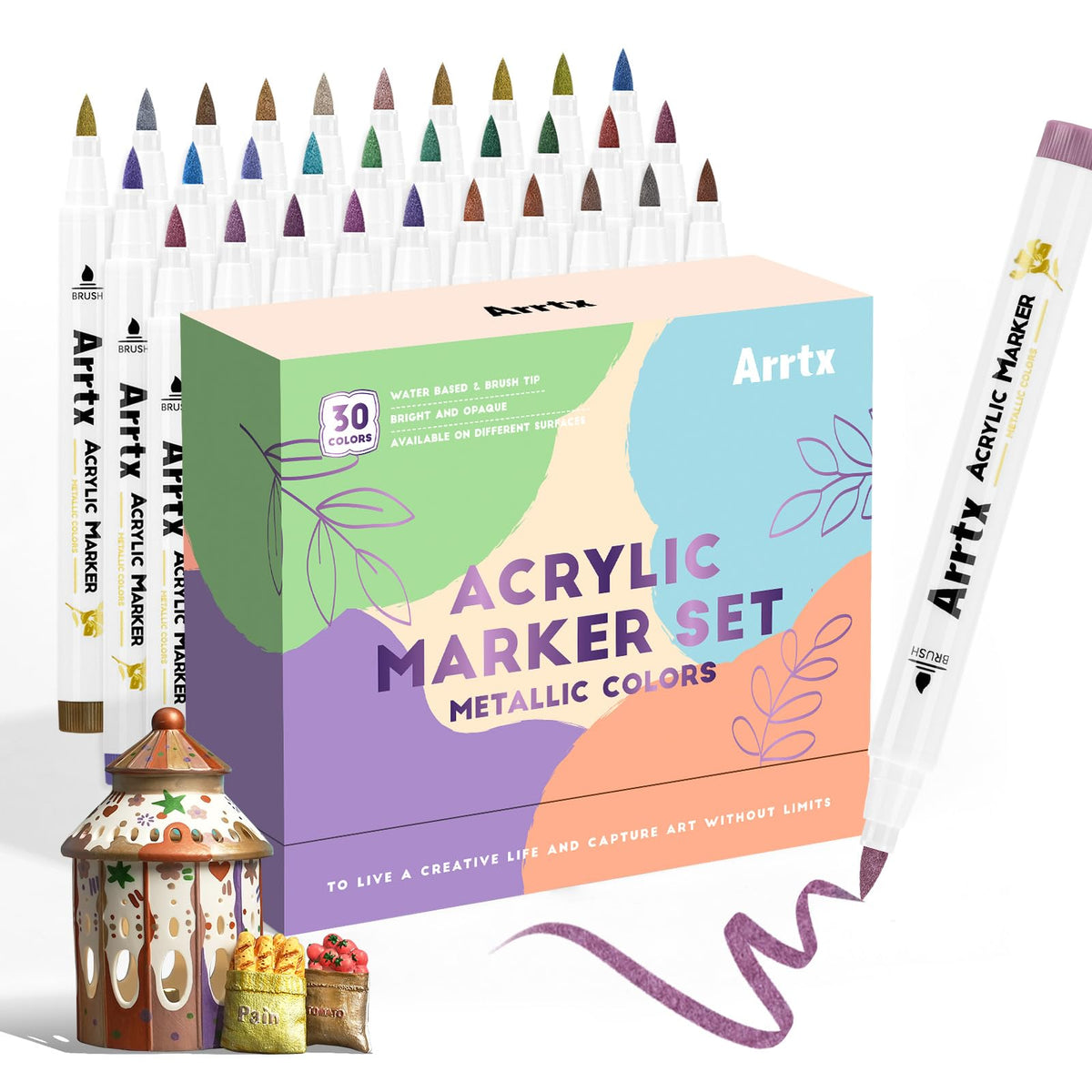 Arrtx 30 Colors Skin Color Acrylic Paint Pens, Skin Tone Paint Markers Paint Pens for Artists Adults Coloring Drawing Brush Tip for Rock Painting, Wood, Canvas, DIY Crafts Making Art Supplies