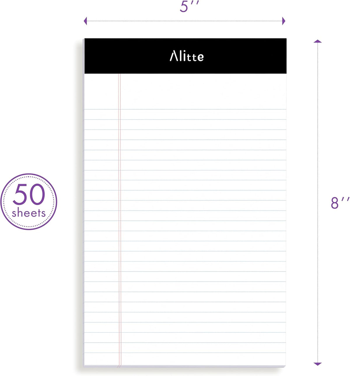 Alitte Legal Notepads 5x8, Pack of 12 - Perforated Narrow Ruled Writing Pad - Premium Thick Paper, No Ink Bleeding - Blank Legal Pads For Home, Office, School, Business - 50 Sheets Per Notebook