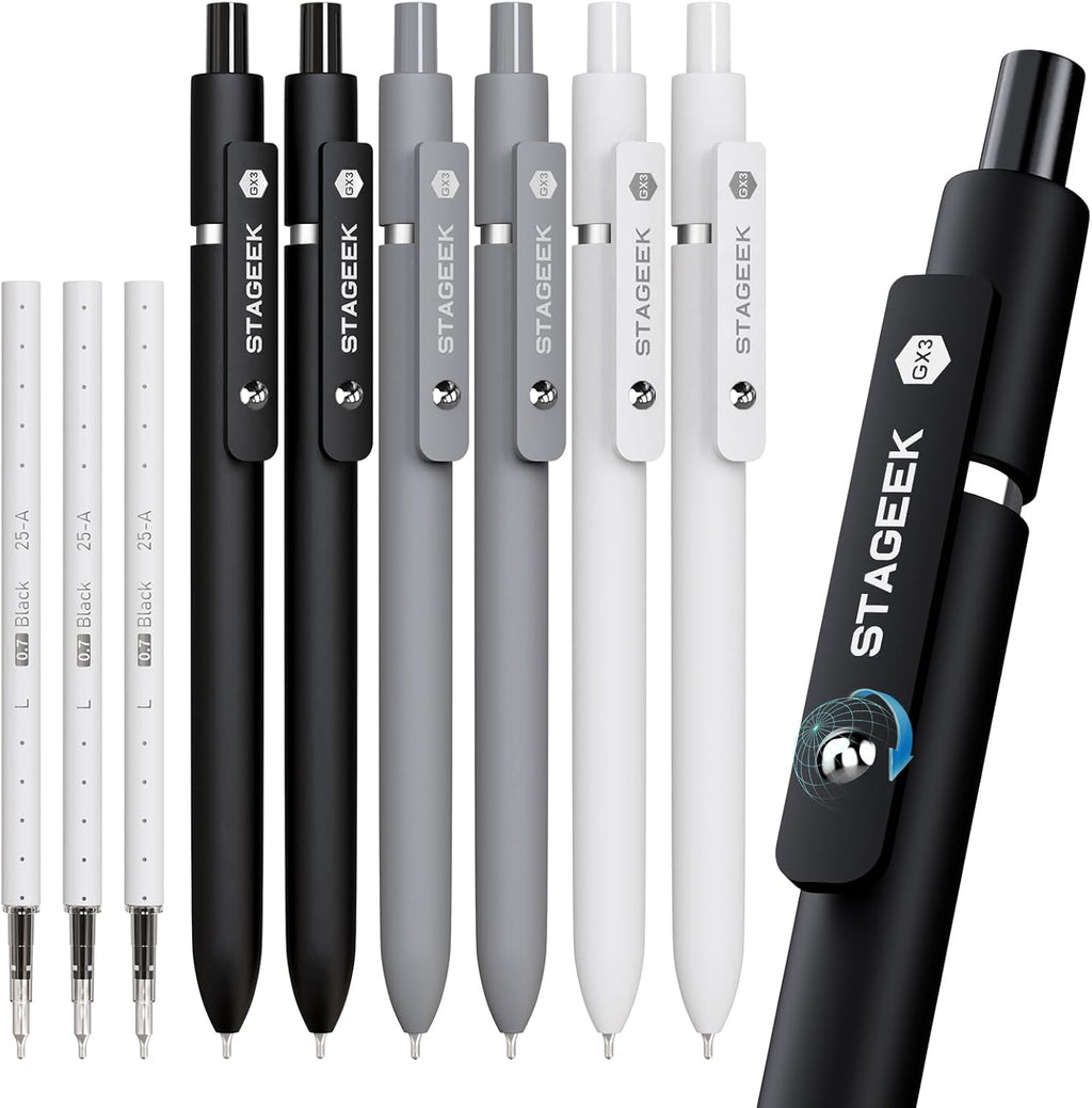 STAGEEK GX3 Black Gel Pens,6Pcs Quick Dry Smooth Writing Pen with 3 Refills