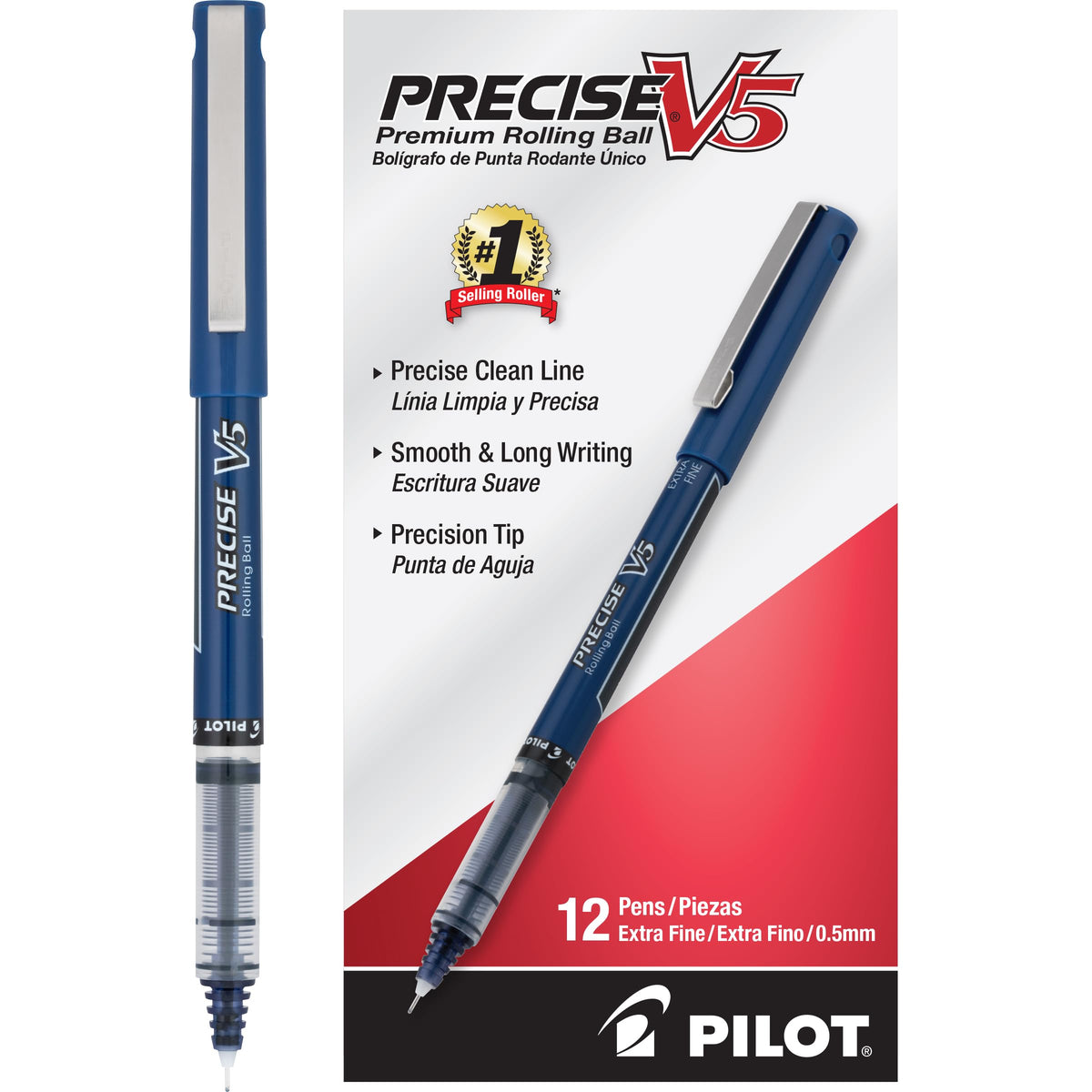 PILOT Precise V5, Extra Fine Point 0.5 mm Black Pens, Black, Pack of 12