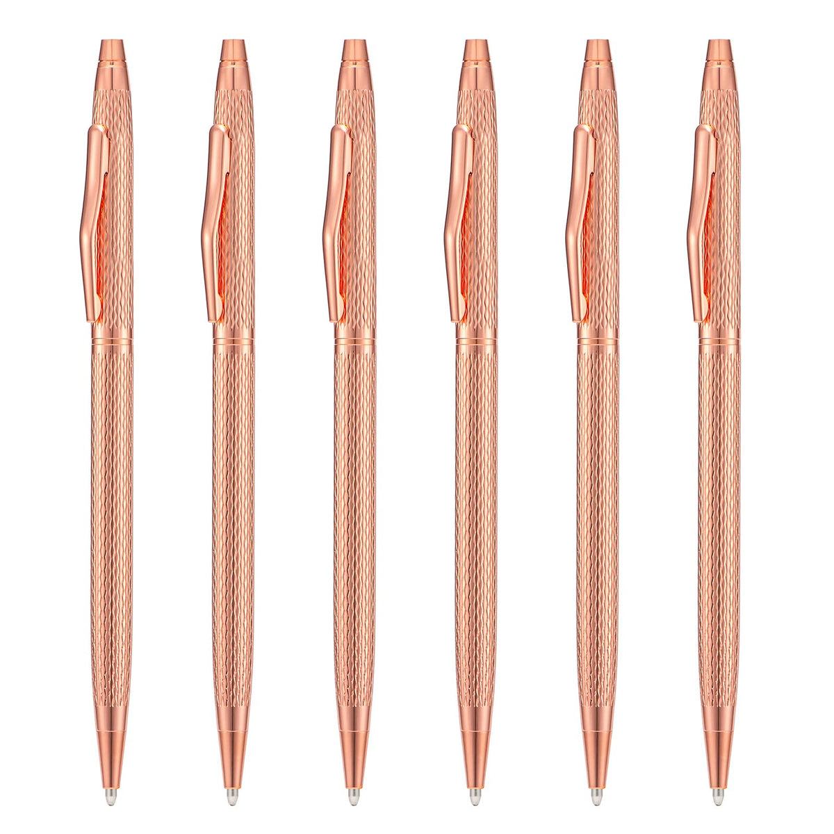 Wikult 6 Pieces Rose Gold Slim Metal Ballpoint Pen, 1mm Medium Point Black Ink Smooth Writing, for Business Office Teacher Student Wedding Guest