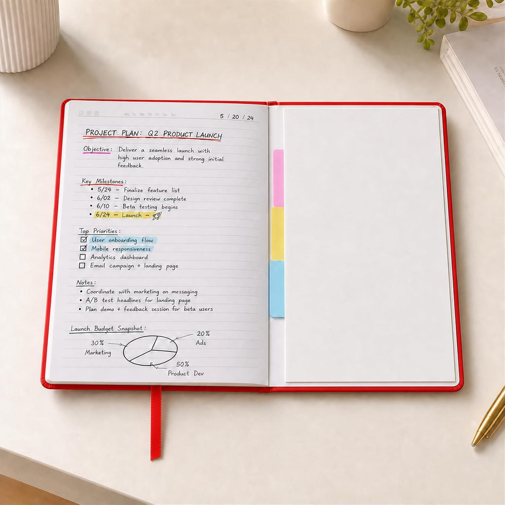 SUIN A5 Hardcover Lined Notebooks, Assorted Colors, 6 Pack, 200 Pages Each