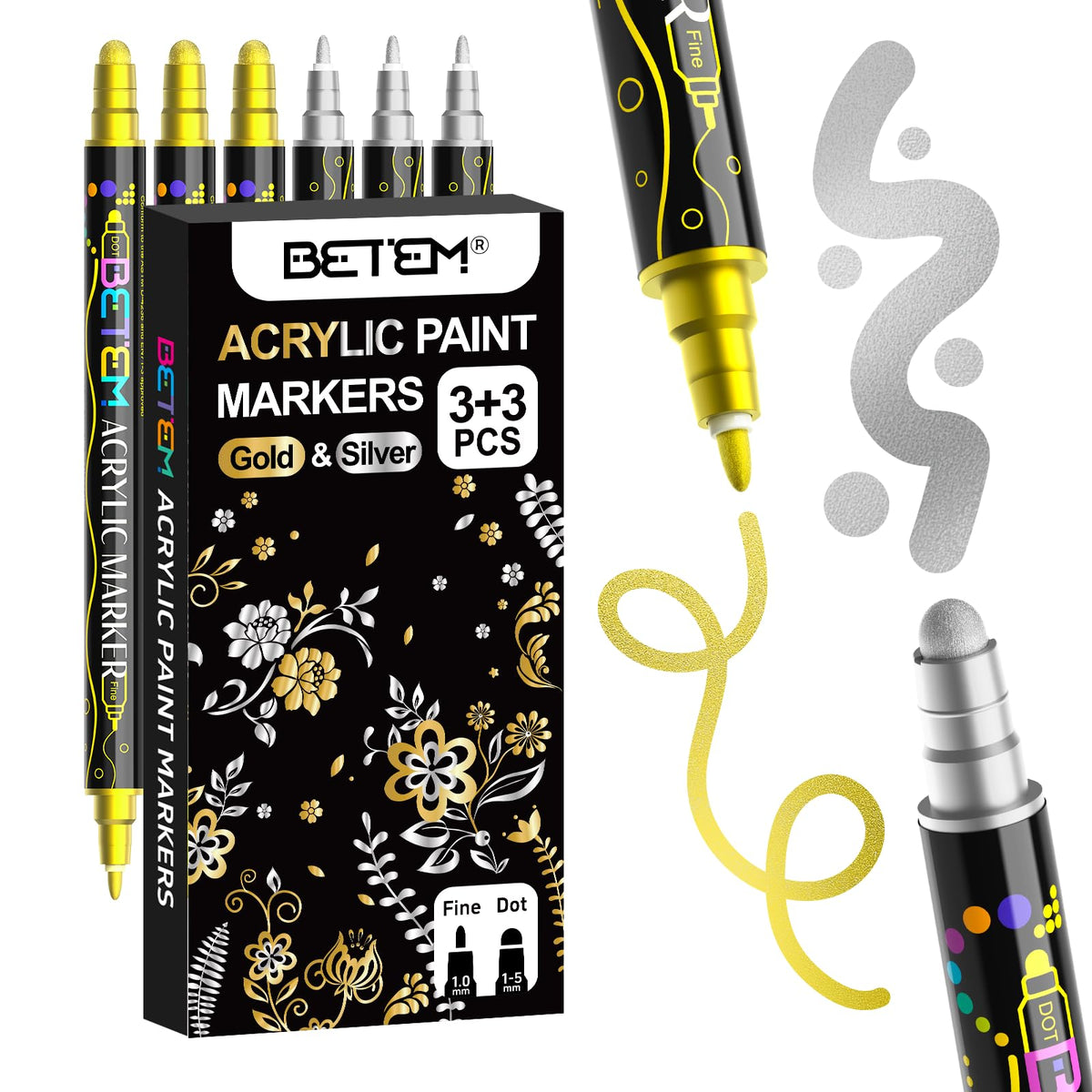 Betem 24 Colors Dual Tip Acrylic Paint Markers, Fabric Decorating Kits