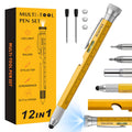ROATEE Fathers Day Men Multi Tool Pen 12 in 1 Cool Stuff Gadgets Gift for Husband Dad Birthday Personalized Gifts Fidget Construction Pen with Small Screwdriver, Level, Ruler,Led Light, Black