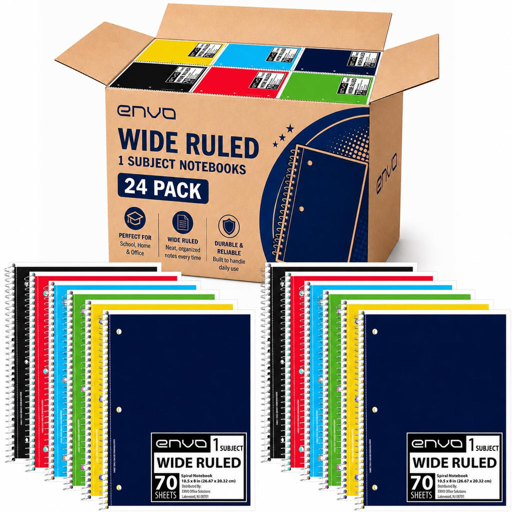 ENVO Spiral Notebook, 1 Subject, Spiral Notebook College Ruled, 8 x 10.5, Notebooks Bulk, School Supplies, Office Supplies, 70 Sheets, (48, College Ruled)