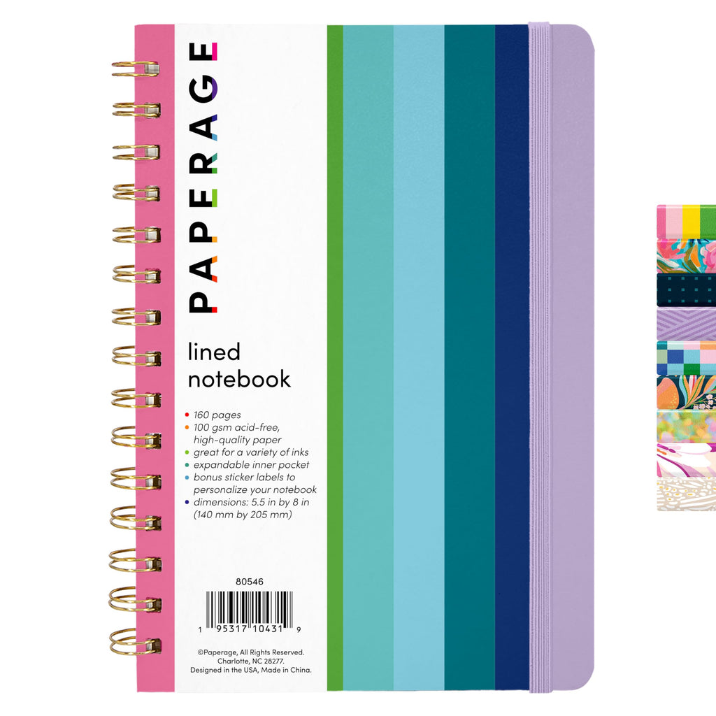 PAPERAGE Lined Spiral Journal Notebook, (Navy, Olive Green, Kraft), 3 Pack, 160 Pages, Medium 5.5 inches x 8 inches - 100 GSM Thick Paper, Hardcover, Double-Wire Spiral Journal & Notebook
