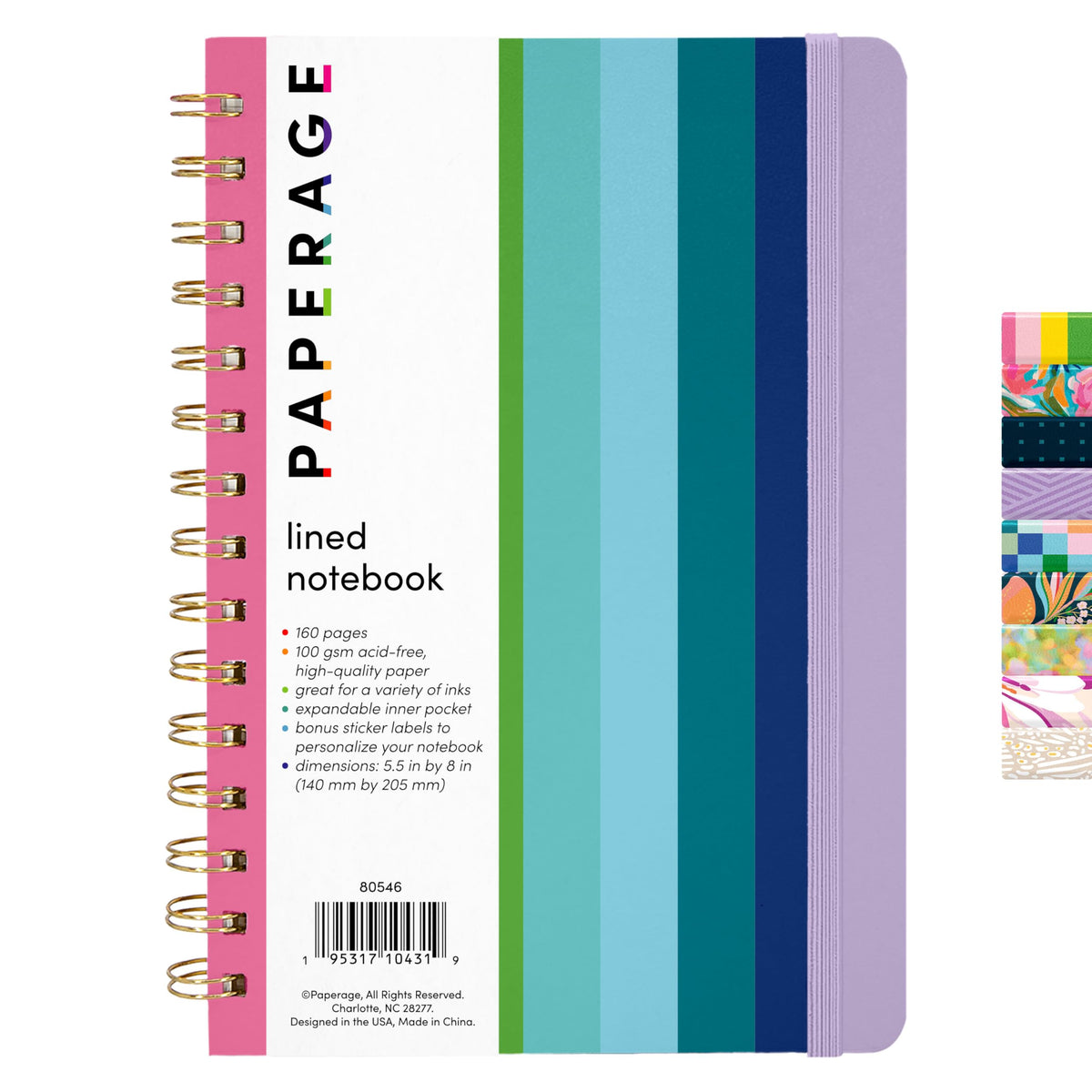 PAPERAGE Lined Spiral Journal Notebook, (Navy, Olive Green, Kraft), 3 Pack, 160 Pages, Medium 5.5 inches x 8 inches - 100 GSM Thick Paper, Hardcover, Double-Wire Spiral Journal & Notebook